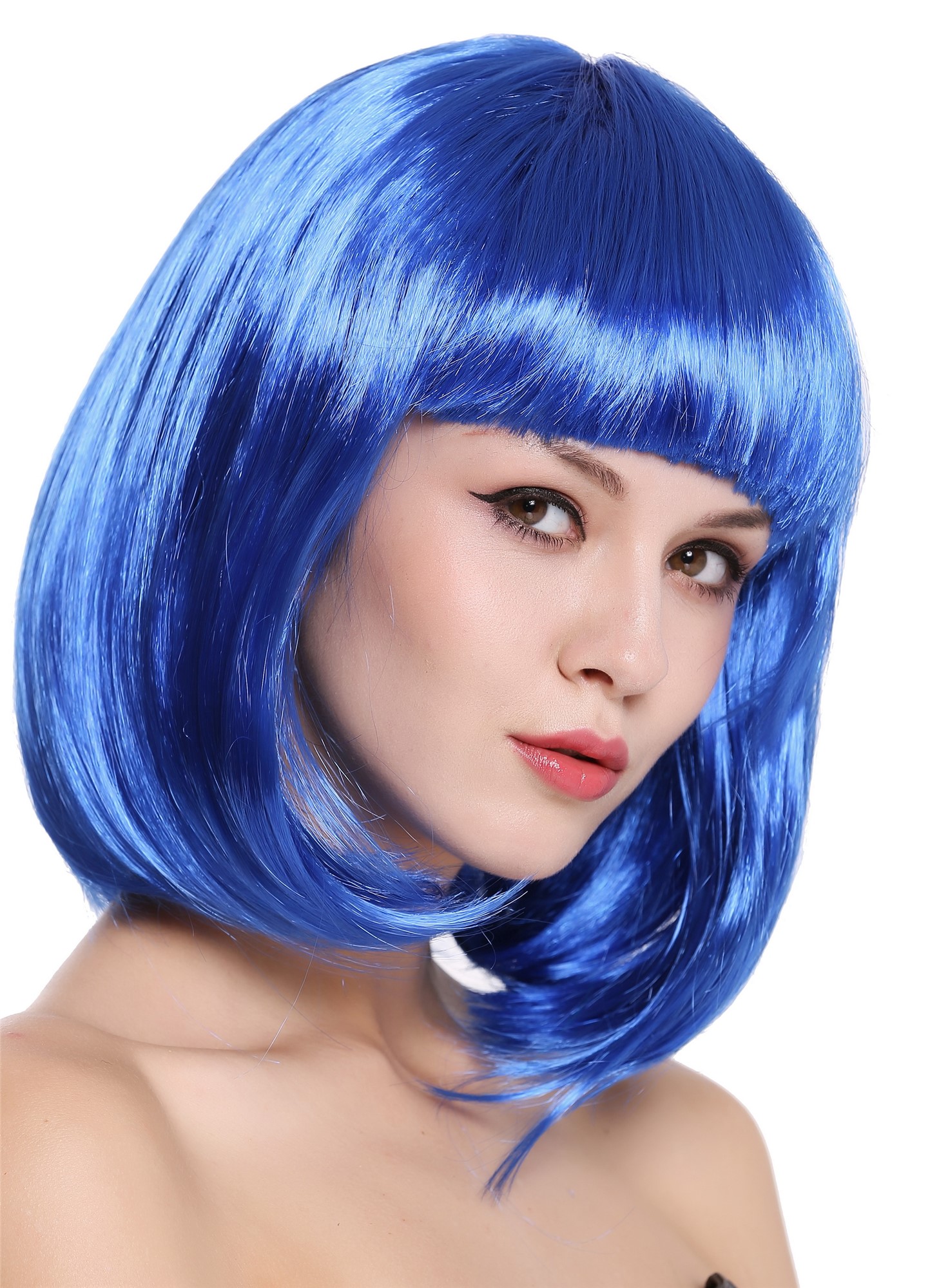 günstige Party Perücke, Perücke Bob-Frisur Longbob glatt Pony Blau 0073-3-PC3, Ansicht 2, WIG ME UP: Ihr Perücken Online Shop glatte Party Perücke Blau schulterlange Haare für Damen