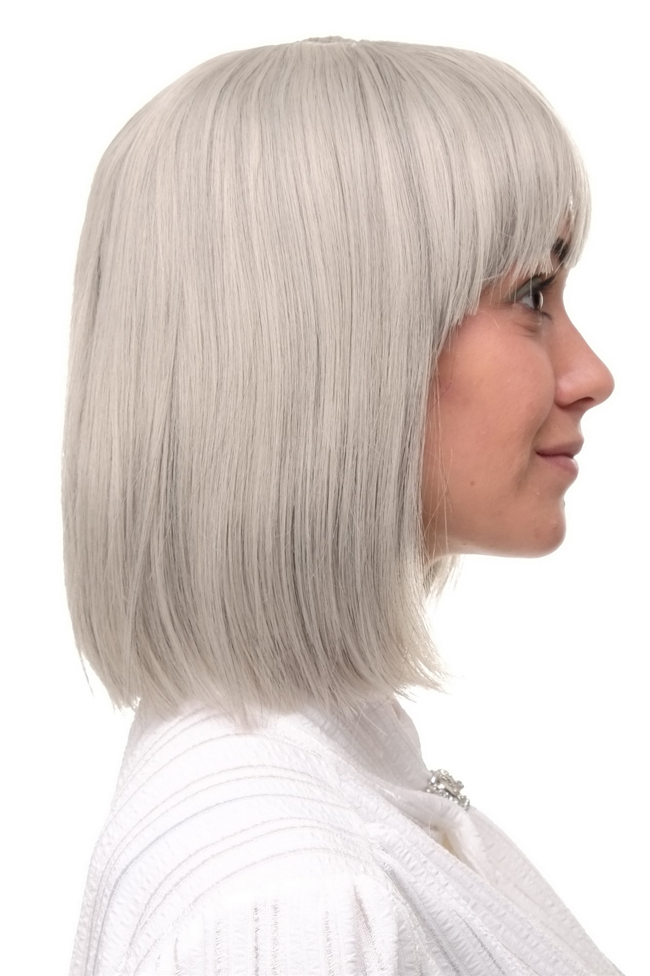 hochwertige Qualitätsperücken, Perücke Damen Bobfrisur Long Bob Pony glatt grau 7803-51, Ansicht 3, WIG ME UP: Ihr Perücken Online Shop glatte Tressen-Perücke mit Kopfhaut-Imitat Grau kurze Haare für Damen