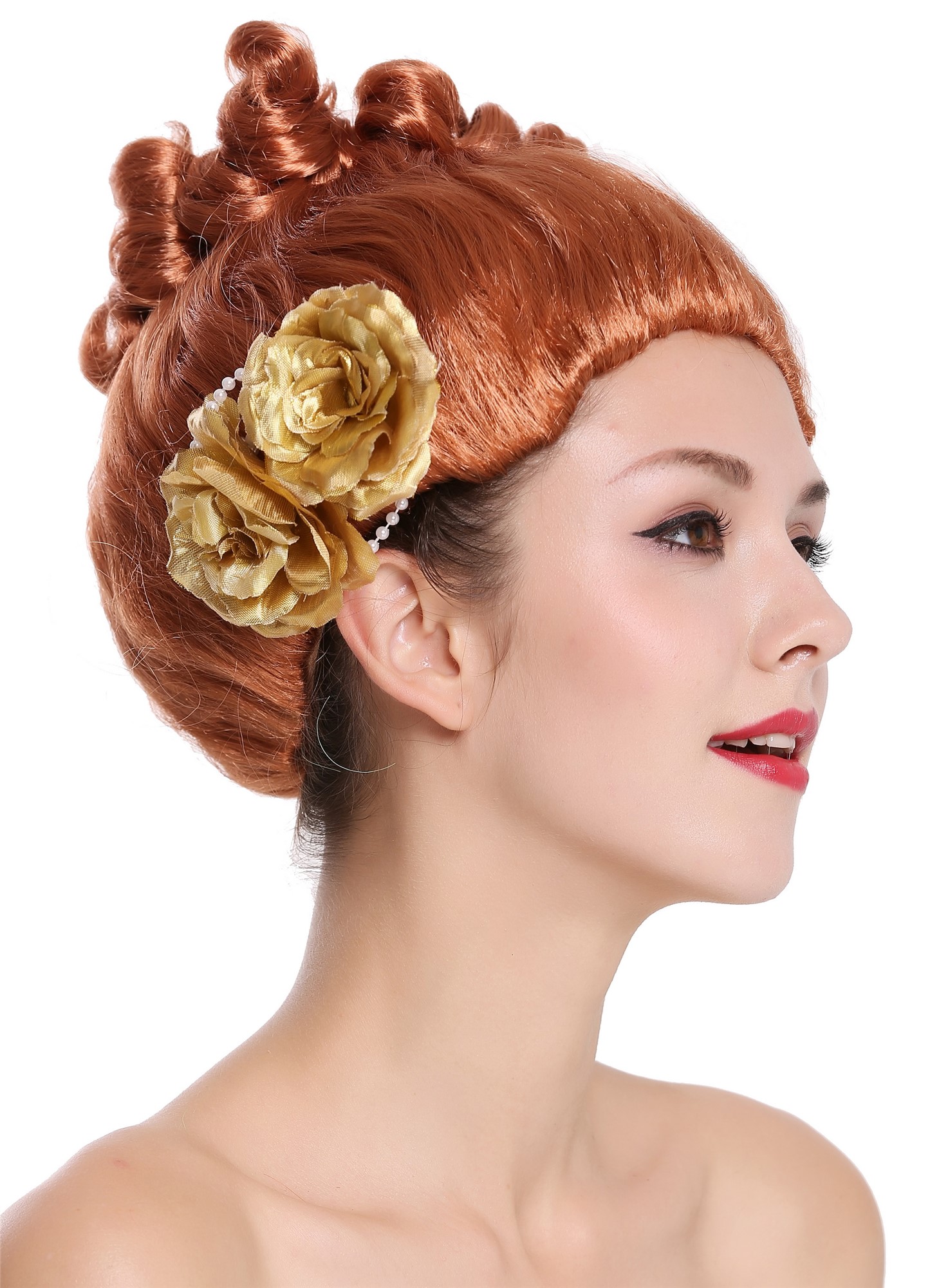 Lady Party Wig Red Rose victorian Saloon Girl Dancer CXH-005-P130, view 2, WIG ME UP: Your Perücken Online Shop Party Wig, Ladies, Red, curled, short