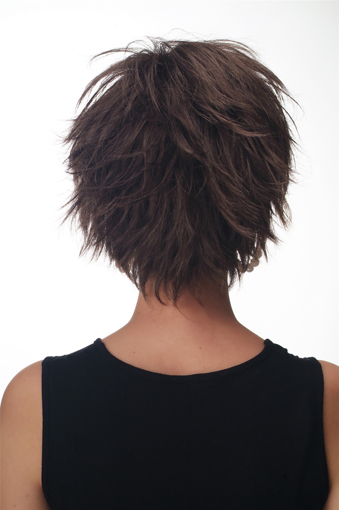 hochwertige Qualitätsperücken, Perücke kurz wild voluminös braun GFW1843-8, Ansicht 4, WIG ME UP: Ihr Perücken Online Shop wellige Tressen-Perücke Dunkel-Aschbraun kurze Haare für Unisex