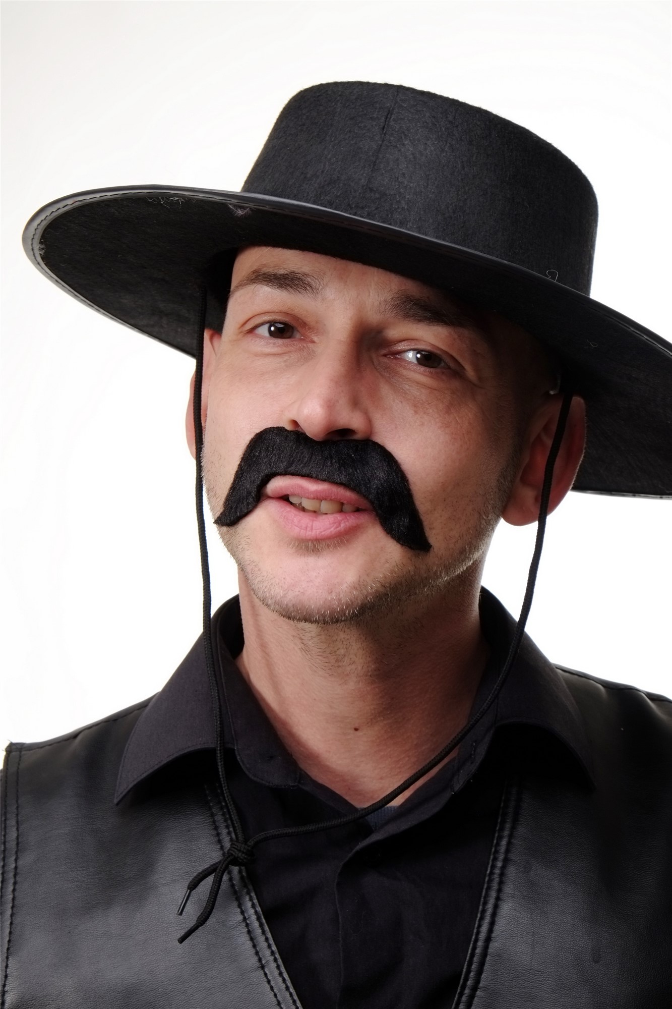 günstige Party Perücke, Bart Schwarz Schnurrbart Offizier Gentleman MM-80, Ansicht 2, WIG ME UP: Ihr Perücken Online Shop Bart aus Kunsthaar Schwarz