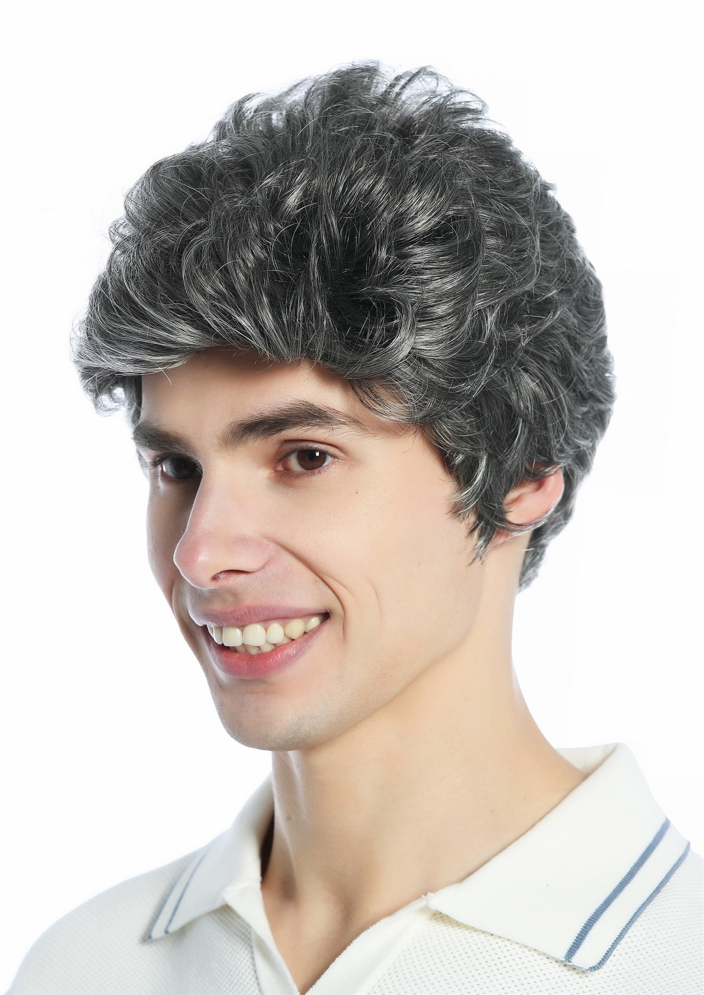 Wig Men Women unisex quiff short slightly waved dense dark grey gray mix DW1333A, view 2, WIG ME UP: Your Perücken Online Shop Quality Wigs, Unisex, dark gray, wavy, short
