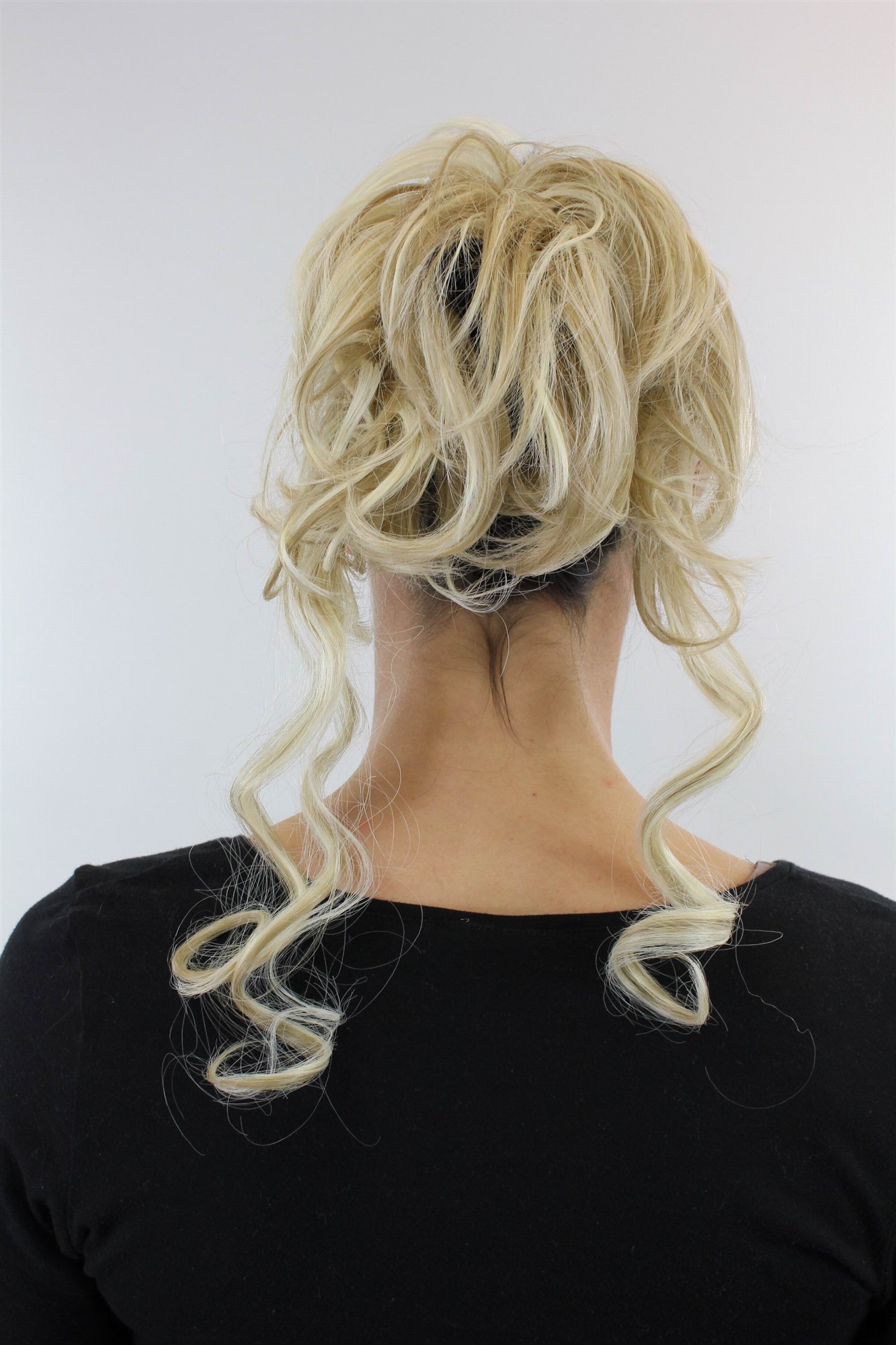 Hair Piece baroque voluminous wild curled scrunchy comb ash blond mix YZF-3072HT, front view, WIG ME UP: Your Perücken Online Shop Ponytails, blond mix, curled, shoulder-length