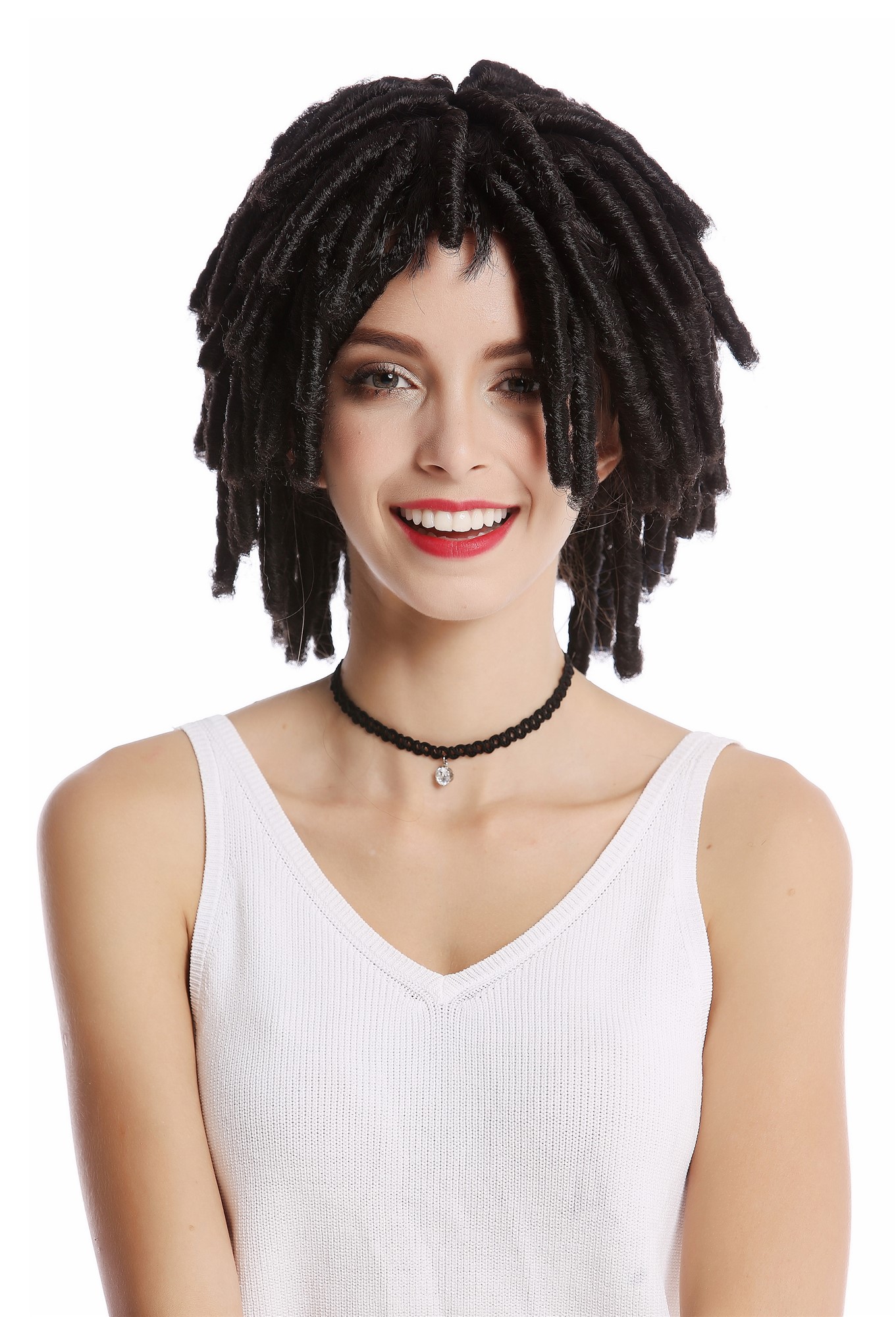 günstige Party Perücke, Perücke Karibik Afro Spirallocken Braun Rasta DH1110-ZA1, Vorderansicht, WIG ME UP: Ihr Perücken Online Shop lockige Party Perücke Braun kurze Haare Unisex