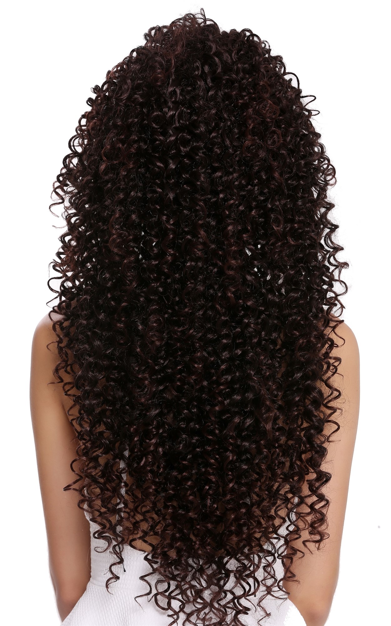 hochwertige Qualitätsperücken, Perücke Lang Locken Afro Mahagoni Braun Mix DW2315-2T33, Ansicht 2, WIG ME UP: Ihr Perücken Online Shop lockige Tressen-Perücke Schwarzbraun-Mahagonibraun sehr lange Haare für Damen