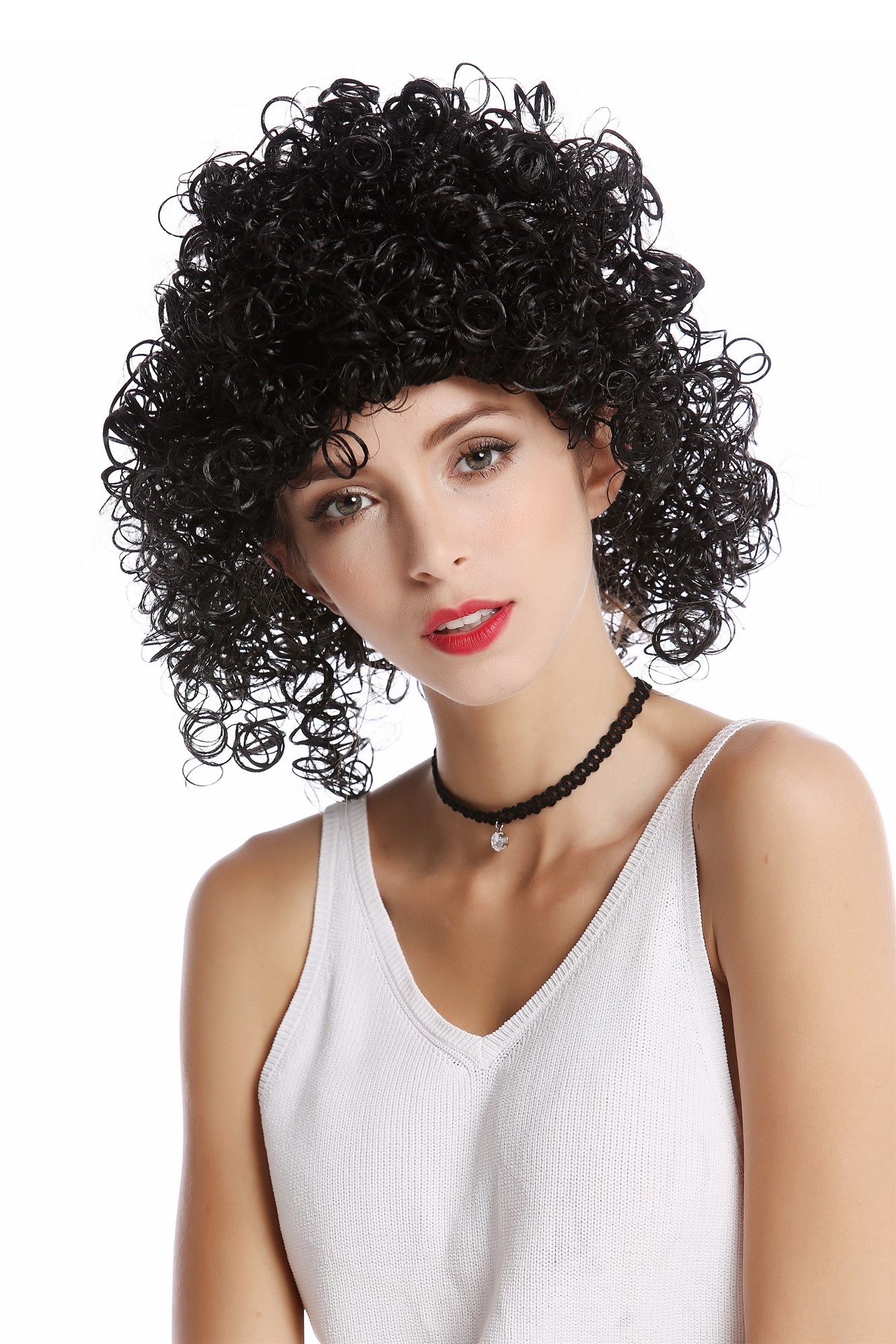 Wig Ladies Women black curly frizzy curls voluminous Afro Caribbean Latin Beauty Greek Goddess, view 2, WIG ME UP: Your Perücken Online Shop Party Wig, Ladies, Black, curled, shoulder-length
