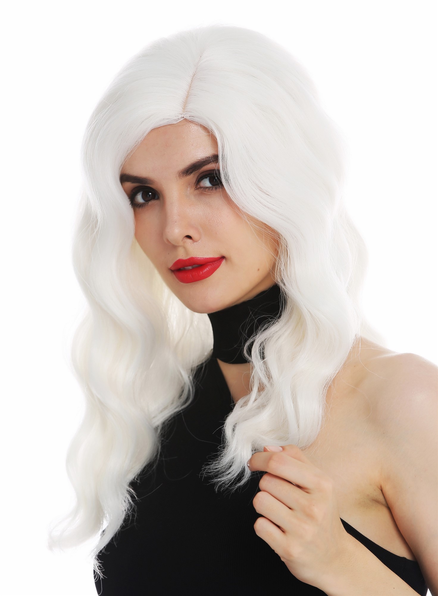 Lady wig long parting wavy waved classy 1930s Hollywood diva white VK-58, view 2, WIG ME UP: Your Perücken Online Shop Quality Wigs, Ladies, blossom white, wavy, shoulder-length