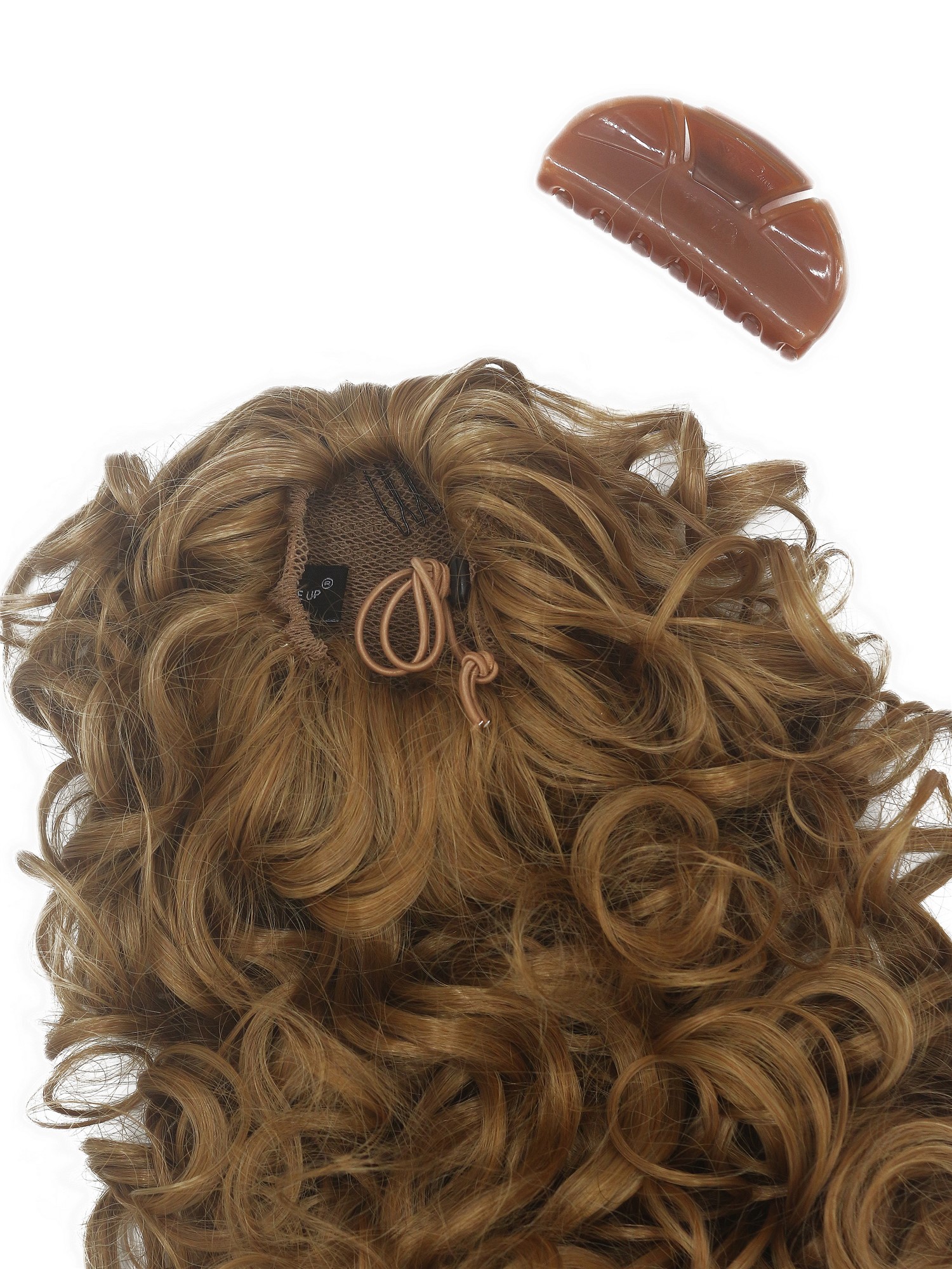 hochwertiger Zopf Pferdeschwanz Locken Lang Honigblond MKB-6A-V-15, Ansicht 4, WIG ME UP: Ihr Perücken Online Shop lockiges Zopf-Haarteil Honigblond 45 cm lang