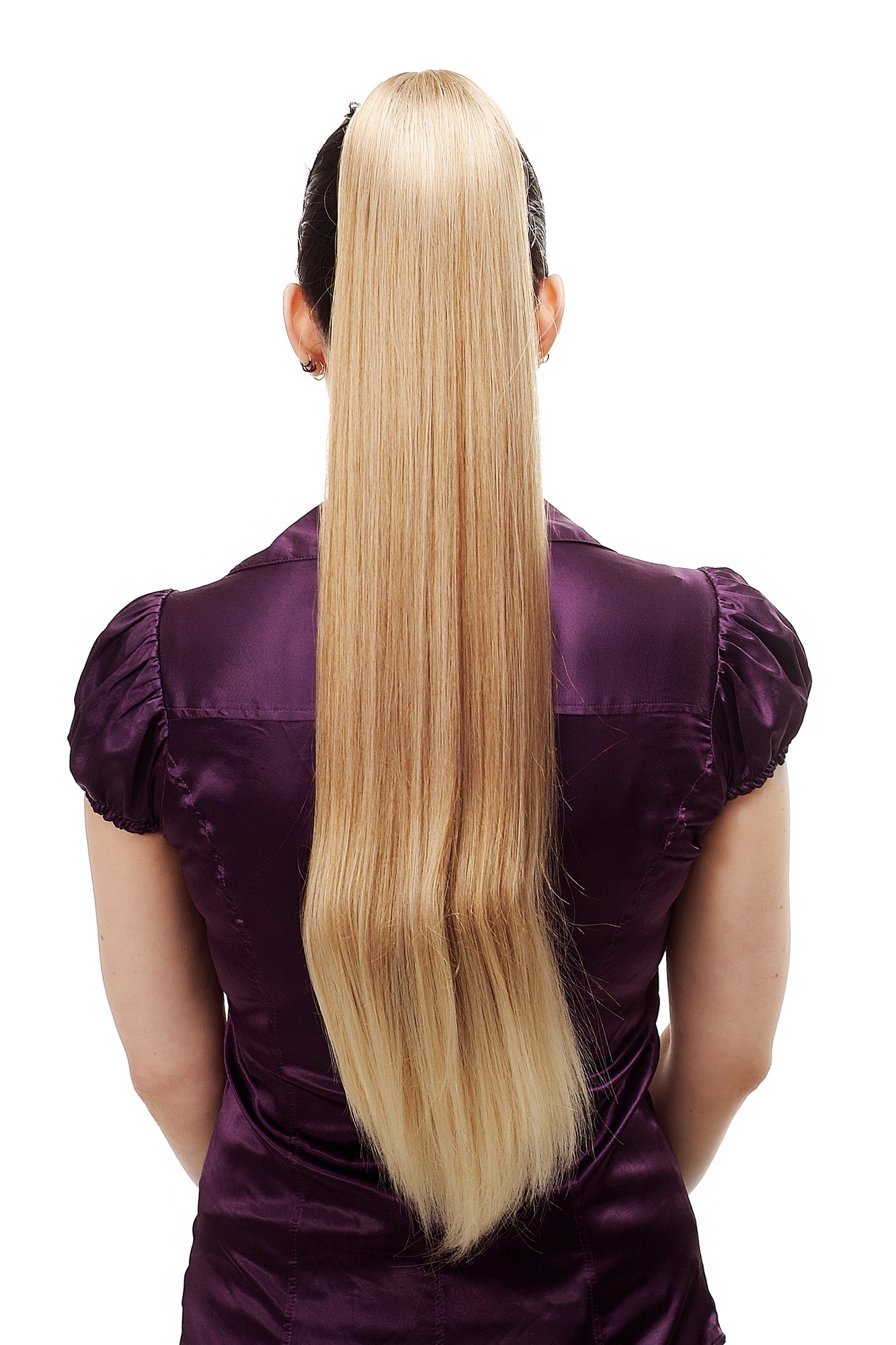 hochwertiges Haarteil Zopf mit Butterfly-Clip sehr lang glatt Erdbeer-Lichtblond T113-27T88, Vorderansicht, WIG ME UP: Ihr Perücken Online Shop glattes Zopf-Haarteil Blond-Mix 70 cm lang