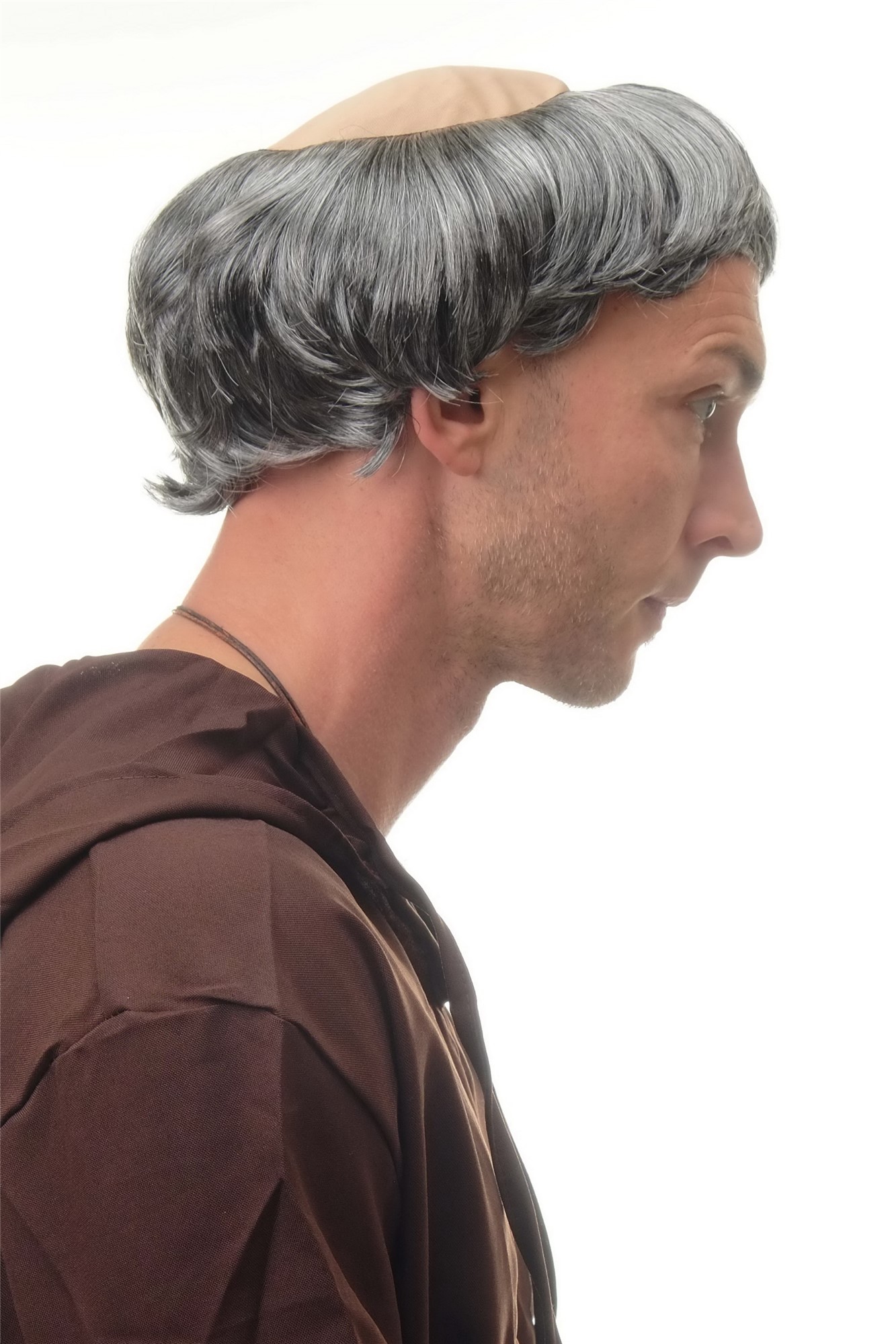 68503-P103/68 Man Party Wig Halloween Fancy Dress tonsure grey Abbott Monk Priest Medivaal, view 4, WIG ME UP: Your Perücken Online Shop Party Wig, Men, Grey, wavy, short