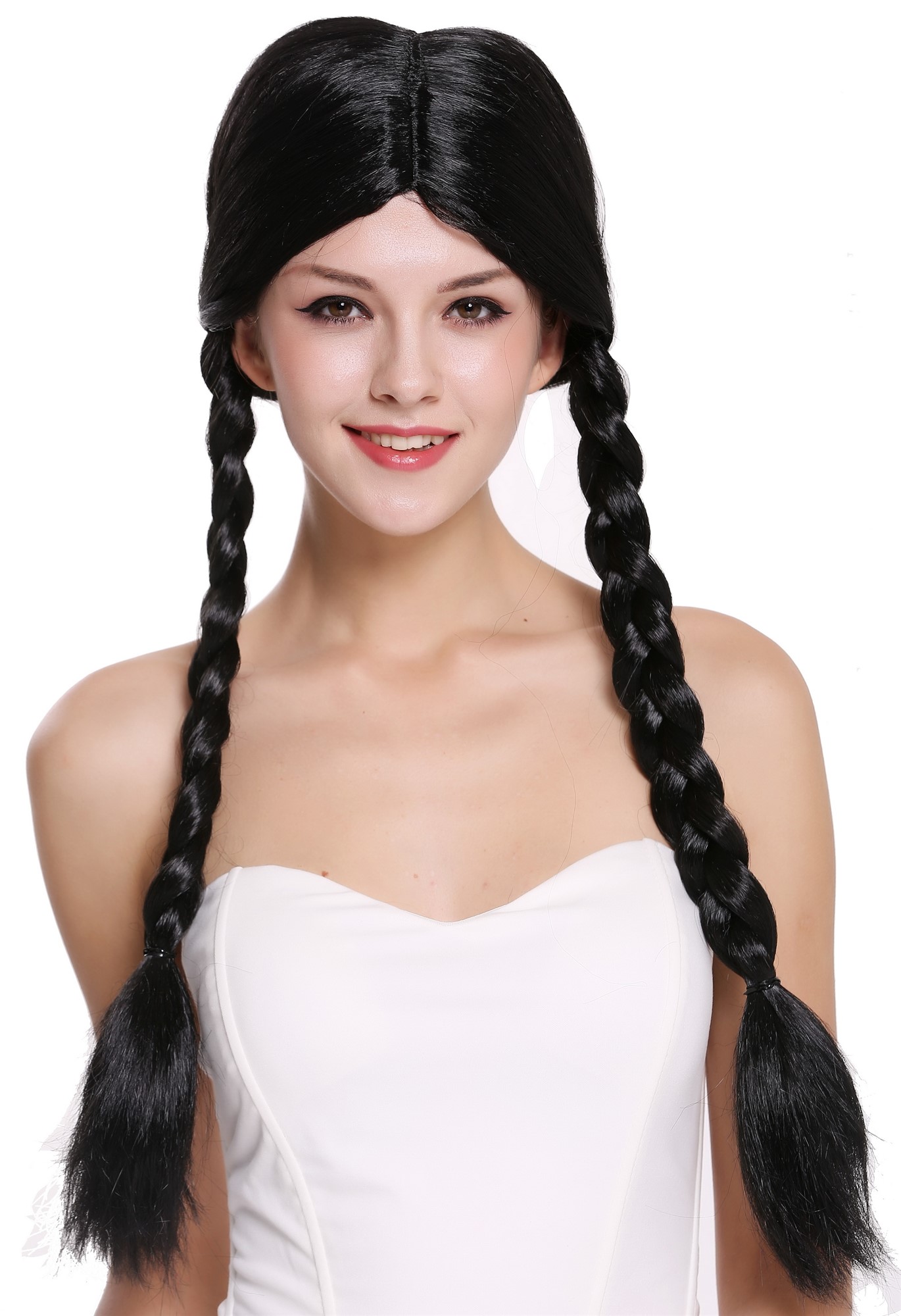 günstige Party Perücke, Perücke 2 Geflochtene Zöpfe lang Schwarz 90958-ZA103, Ansicht 2, WIG ME UP: Ihr Perücken Online Shop geflochtene Party Perücke Schwarz lange Haare für Damen
