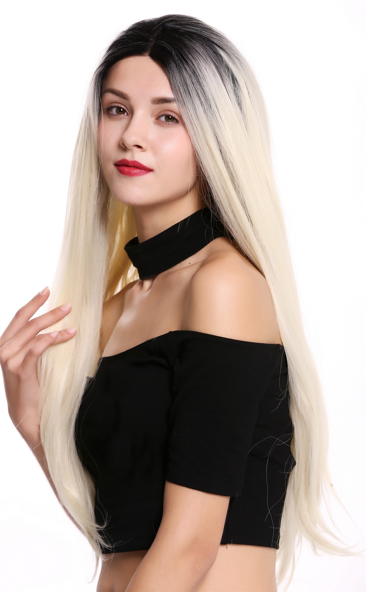 Lady wig lace front mono middle parting long straight ombre black blonde RSK-01, view 3, WIG ME UP: Your Perücken Online Shop Quality Wigs, Ladies, Black,Blonde, wavy, very long