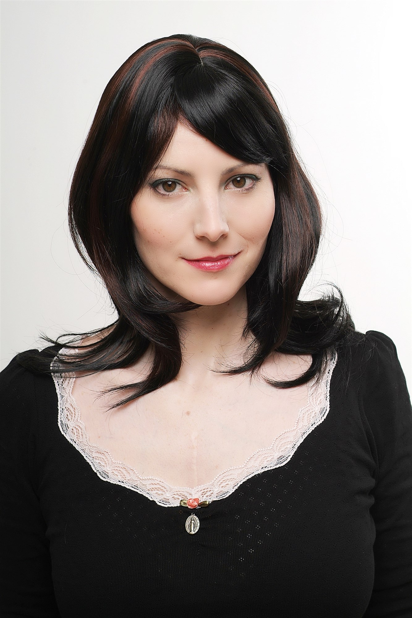 Lady women wig meedium long cute parting wavy black mahagony brown highlights, view 6, WIG ME UP: Your Perücken Online Shop Quality Wigs, Ladies, velvet black-chestnut mix, wavy, long
