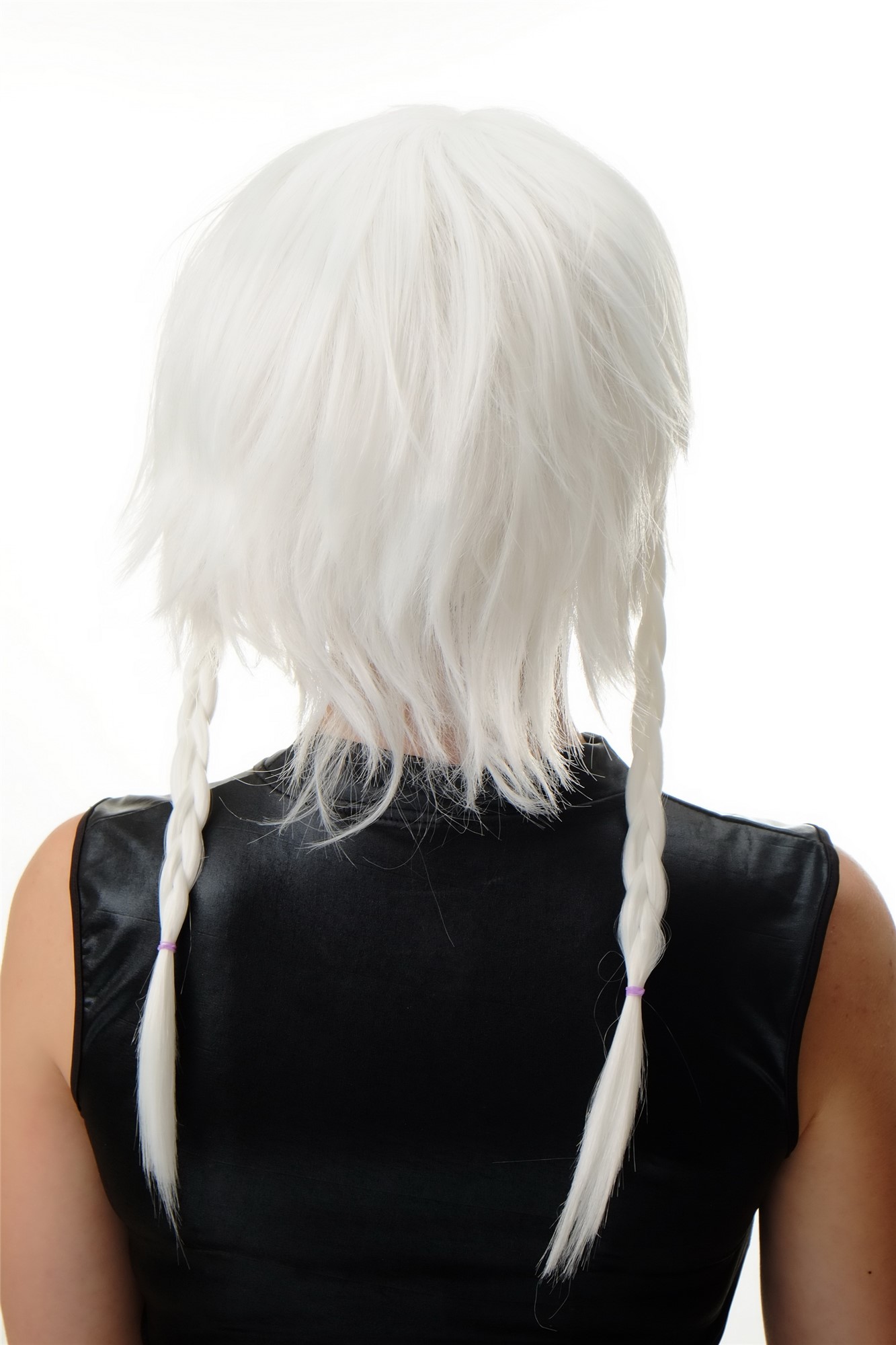 Lady Party Wig Cosplay short Bob with long plaits braids white Goth Emo PT0042, view 4, WIG ME UP: Your Perücken Online Shop Party Wig, Ladies, White, Braided, long