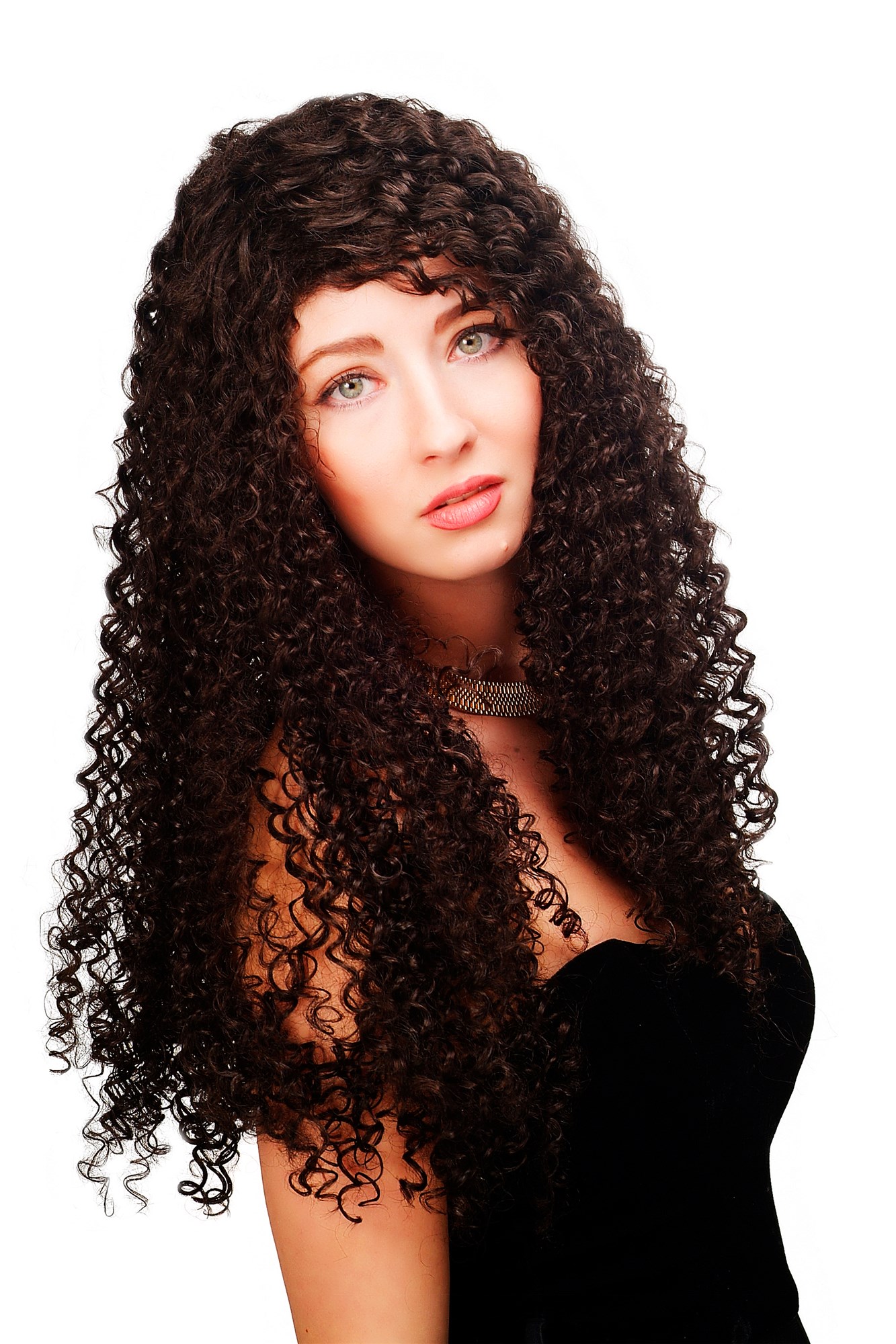 hochwertige Qualitätsperücken, Perücke Karibik dunkelbraun Kinks Locken Latina BA-1-4, Ansicht 4, WIG ME UP: Ihr Perücken Online Shop lockige Tressen-Perücke Braun lange Haare für Damen