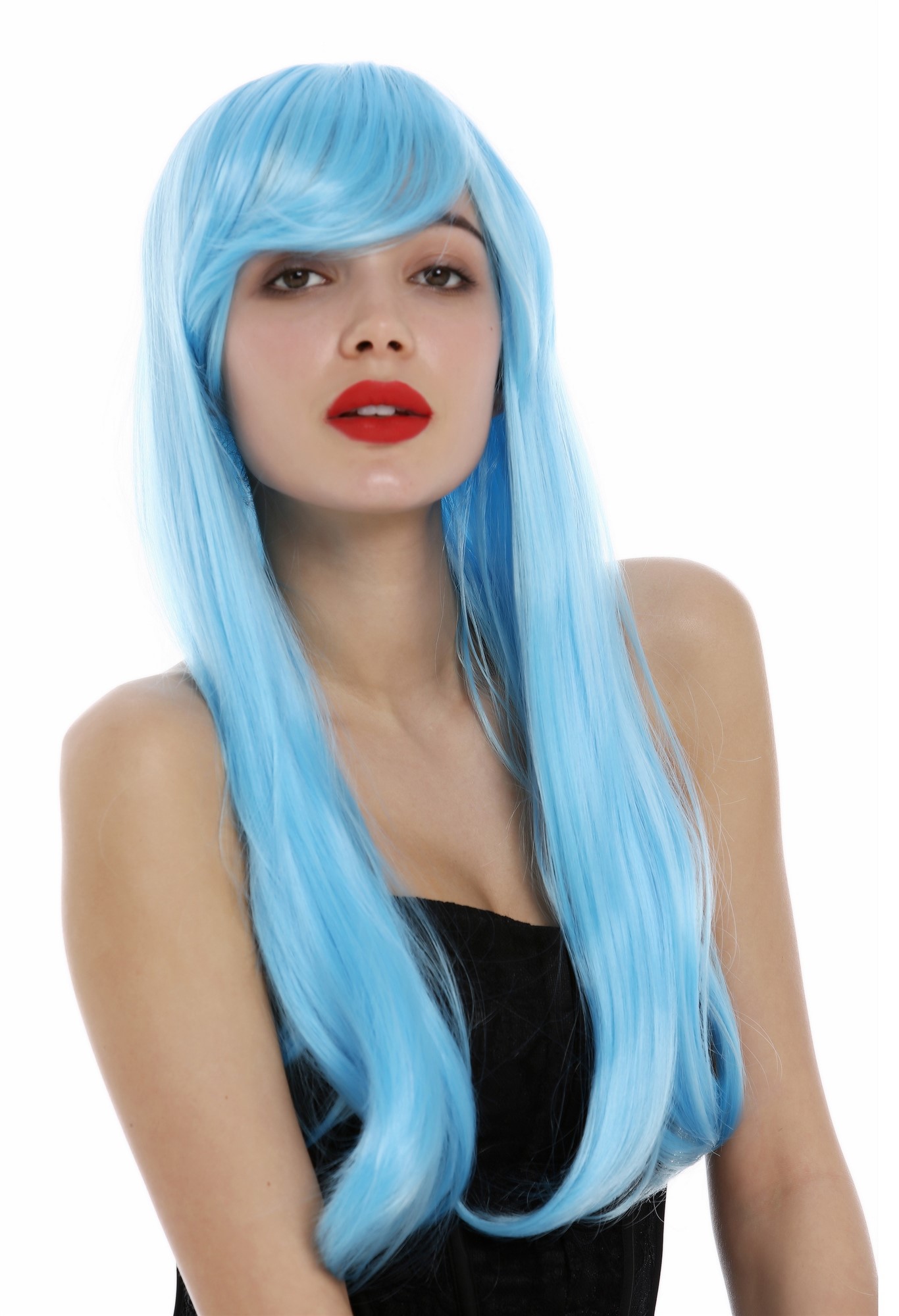hochwertige Qualitätsperücken, Perücke lang sleek glatt Scheitel hellblau 0825-TF2513B, Ansicht 4, WIG ME UP: Ihr Perücken Online Shop glatte Tressen-Perücke Hellblau lange Haare für Damen