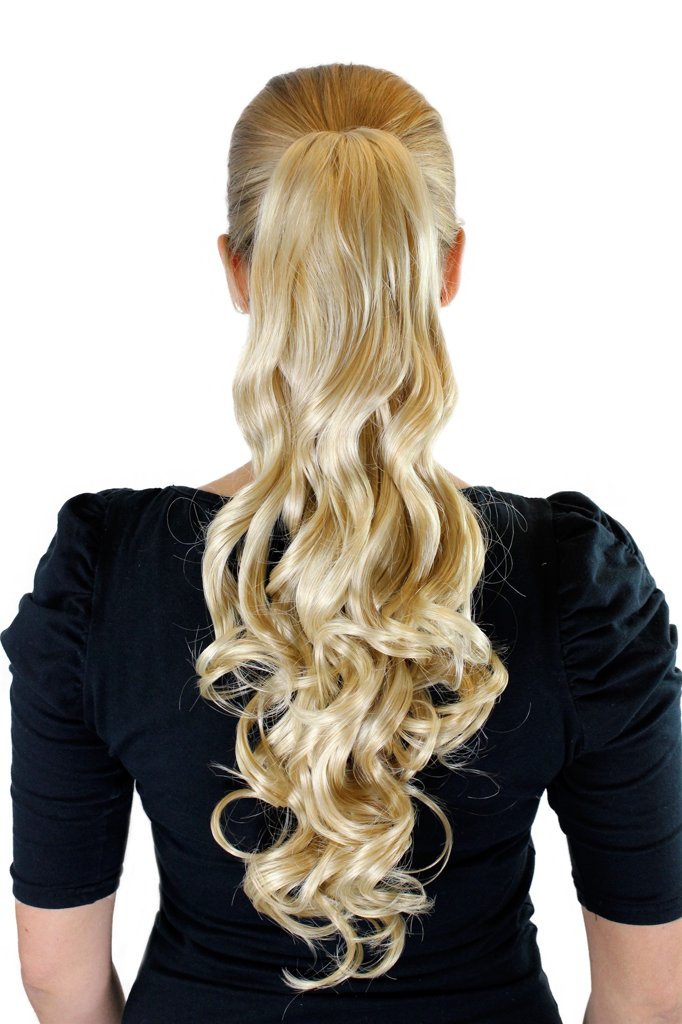 XF-0011-24B Ponytail Hairpiece extension very long wavy traight voluminous medium blond 20", front view, WIG ME UP: Your Perücken Online Shop Ponytails, golden blonde, wavy, long