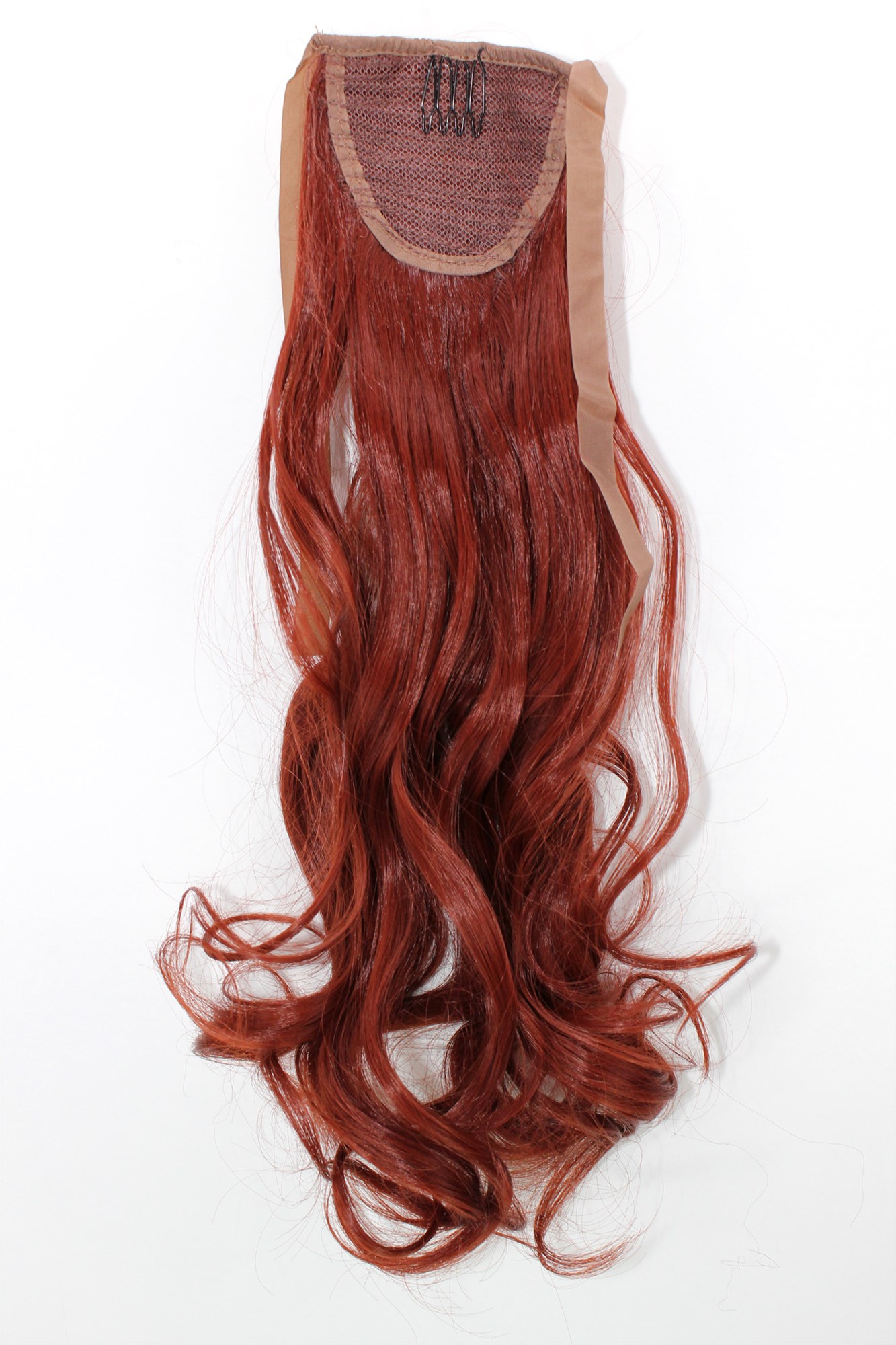 YZF-TC18-35 Hairpiece Pontail Pigtail extension slim light wavy comb and ribbon dark red, view 2, WIG ME UP: Your Perücken Online Shop Ponytails, Red, wavy, shoulder-length