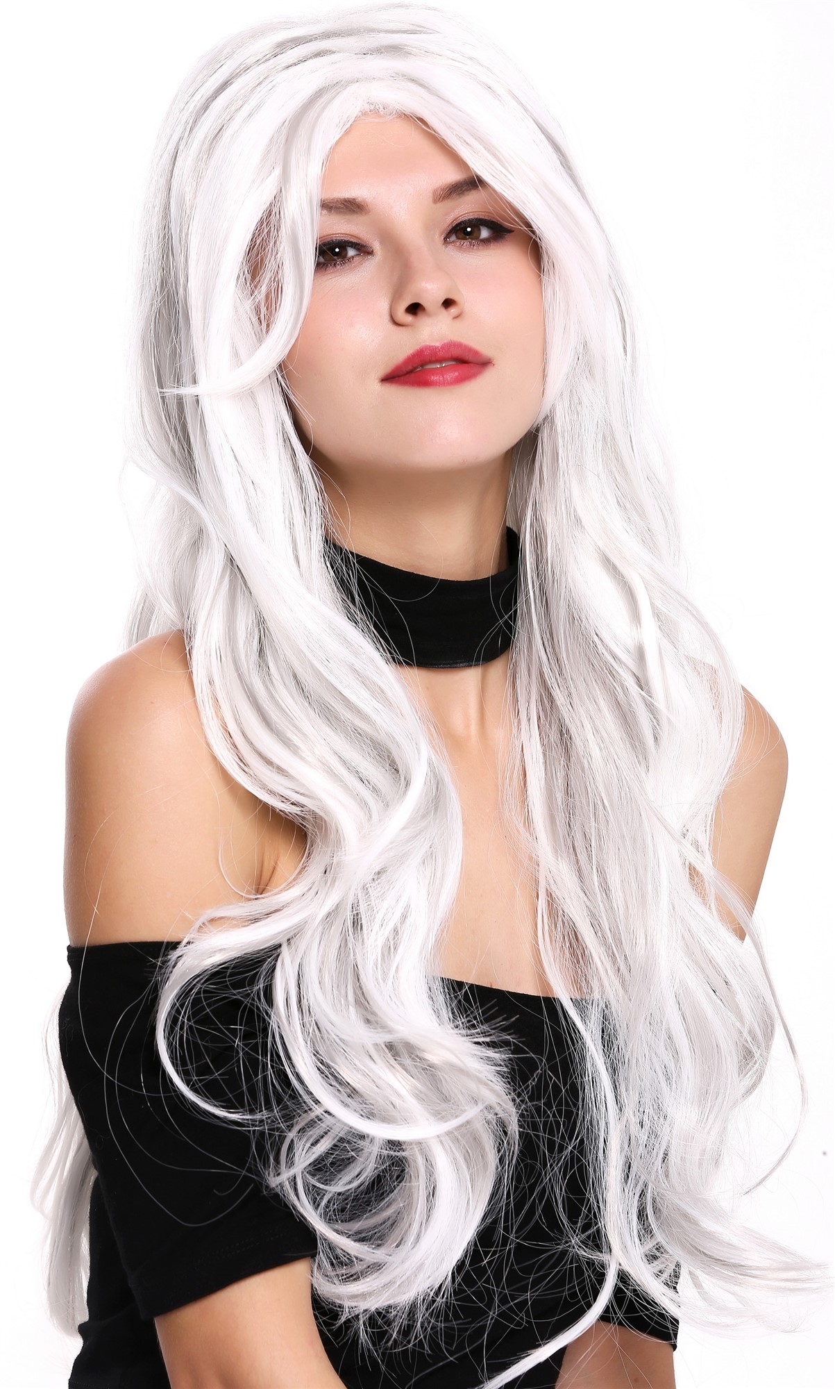 günstige Party Perücke, Perücke lang Mittelscheitel Grau Weiß Mix 91529-ZA60+ZA68A, Ansicht 2, WIG ME UP: Ihr Perücken Online Shop wellige Party Perücke Grau lange Haare für Damen
