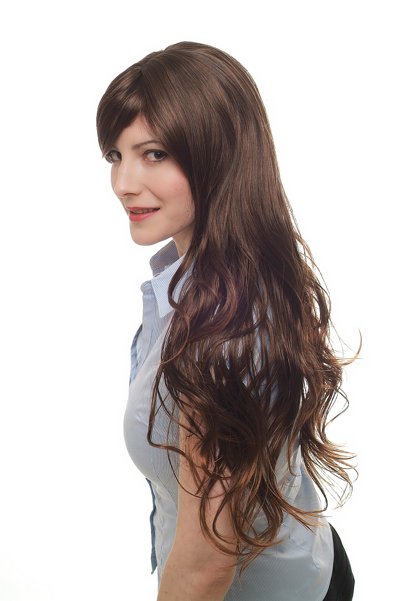 hochwertige Qualitätsperücken, Perücke braun hellbraune Spitzen 9331-2T30, Ansicht 3, WIG ME UP: Ihr Perücken Online Shop wellige Tressen-Perücke mit Kopfhaut-Imitat Schwarzbraun-Kupferbraun lange Haare für Damen