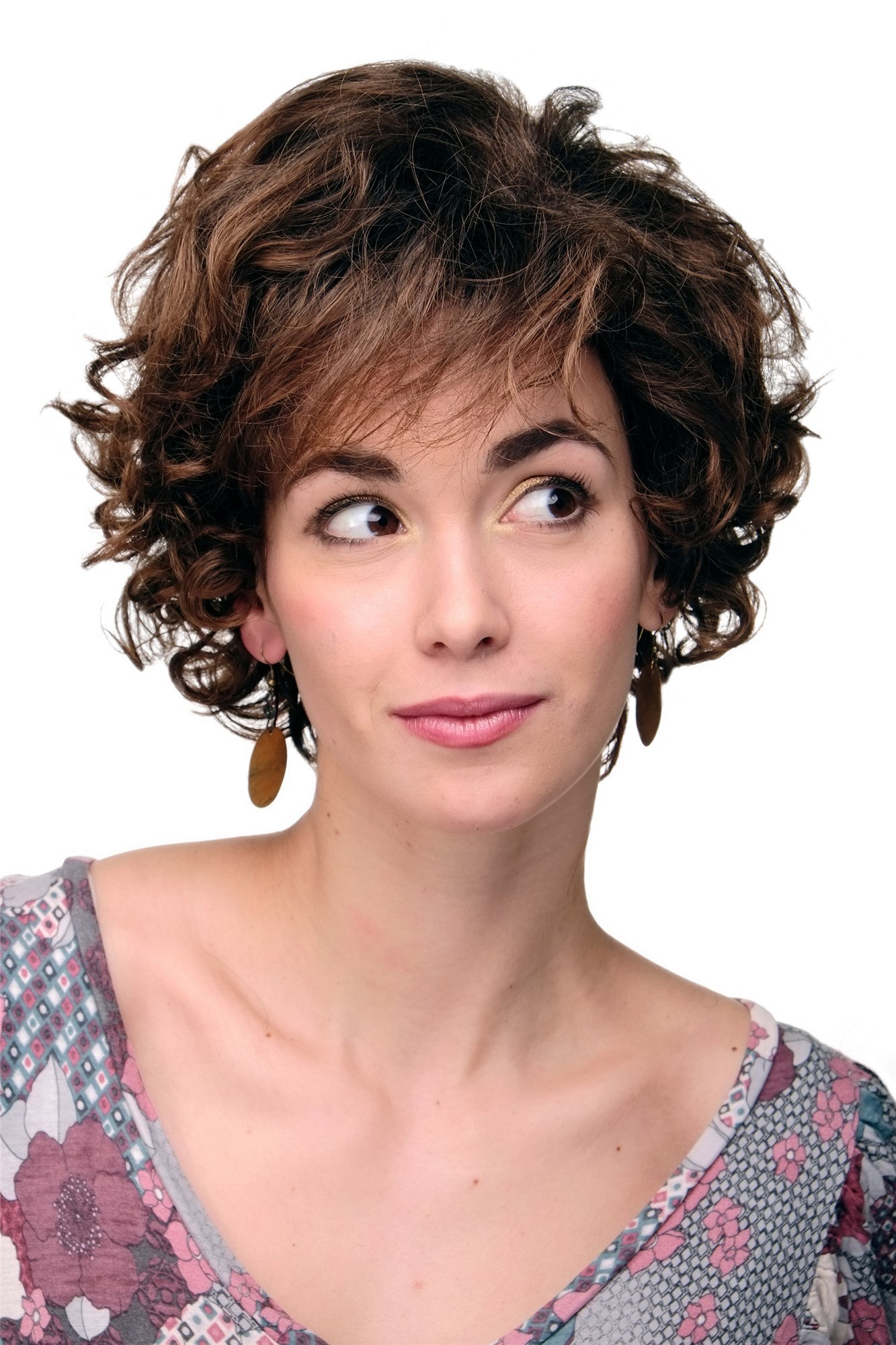 hochwertige Qualitätsperücken, Damenperücke kurz Locken Braun Modell: TYW60582, Vorderansicht, WIG ME UP: Ihr Perücken Online Shop lockige Tressen-Perücke Braun-Mix kurze Haare für Damen