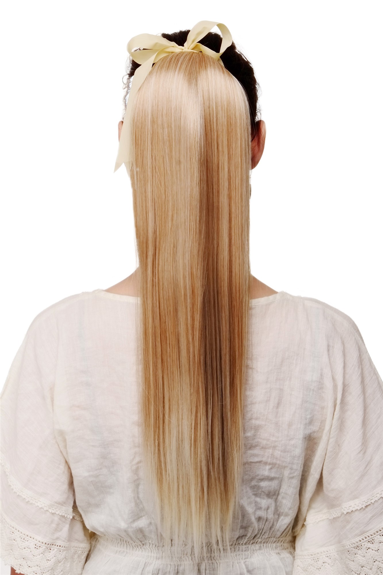 hochwertiges Haarteil glatt lang Befestigung mit Bändchen & Klammer Blond-Mix C9429-27T613, Vorderansicht, WIG ME UP: Ihr Perücken Online Shop glattes Zopf-Haarteil Blond-Mix 60 cm lang