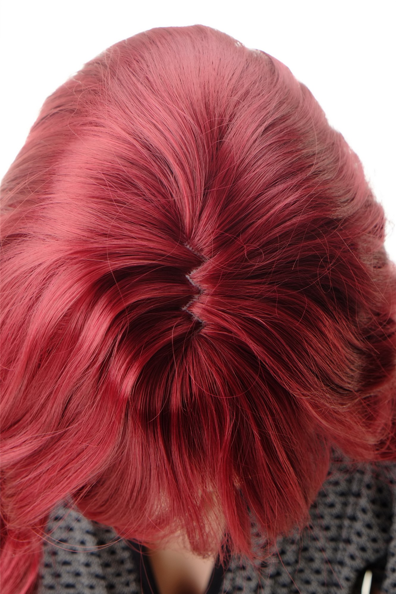 hochwertige Qualitätsperücken, Damenperücke Locken sehr lang Pony granatrot GFW501L-39, Ansicht 5, WIG ME UP: Ihr Perücken Online Shop lockige Tressen-Perücke mit Kopfhaut-Imitat Rot lange Haare für Damen