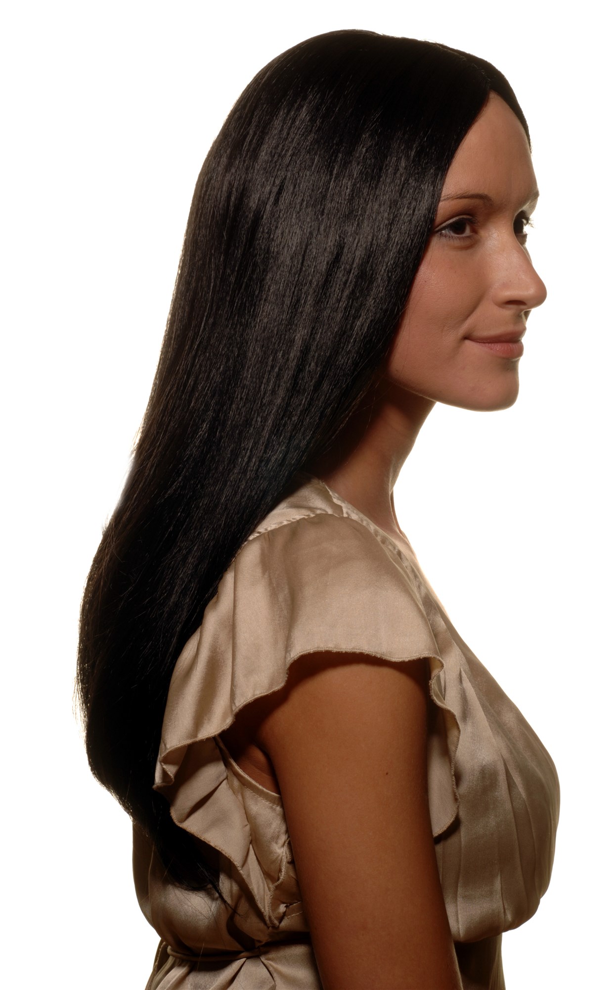 hochwertige Qualitätsperücken, Damen Perücke lang glatt Mittelscheitel schwarz samtschwarz SA-151-1B, Ansicht 2, WIG ME UP: Ihr Perücken Online Shop glatte Tressen-Perücke mit Kopfhaut-Imitat Samtschwarz lange Haare für Damen