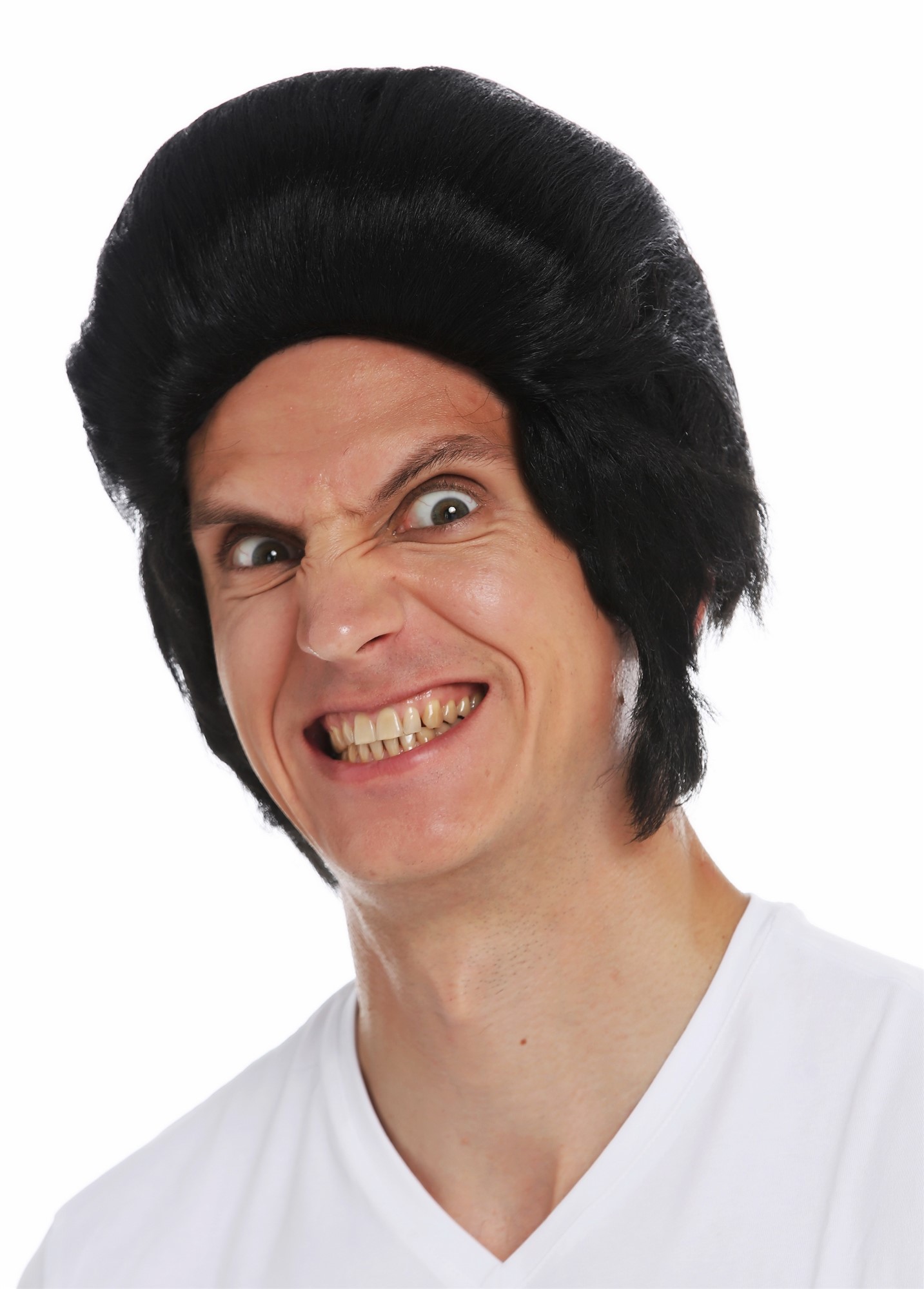 Wig carnival Halloween men man 50's Rockabilly black side burns quiff 7105, view 6, WIG ME UP: Your Perücken Online Shop Party Wig, Men, pitch black, straight, short