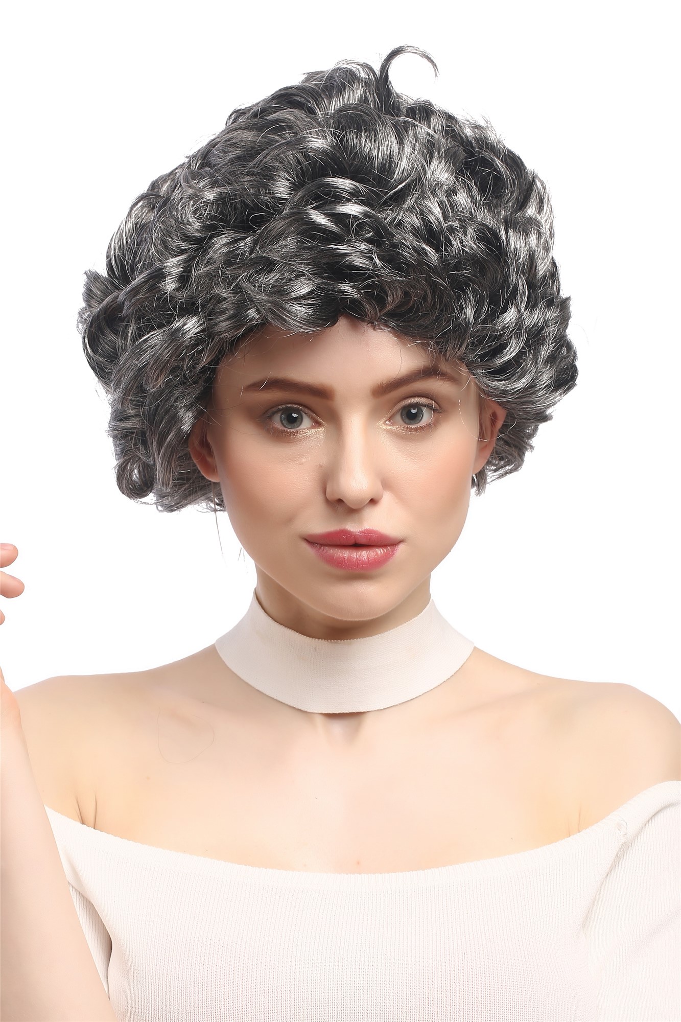 Lady Party Wig Halloween Fancy Dress grey curls full volume Granny old older High Society Dame, view 4, WIG ME UP: Your Perücken Online Shop Party Wig, Ladies, Grey, curled, short