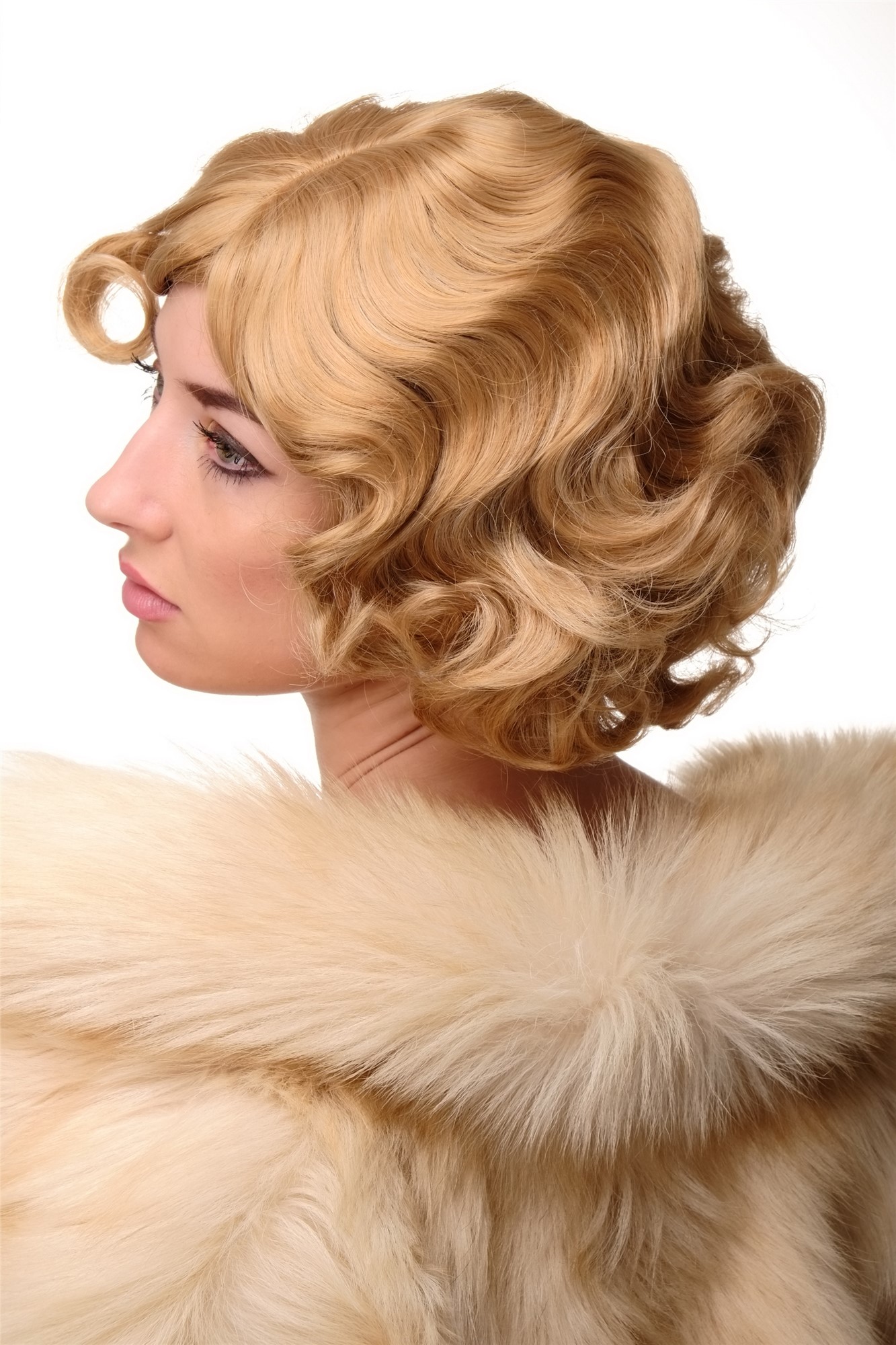 hochwertige Qualitätsperücken, Damen Perücke 20er Jahre Wasserwelle Blond-Mix Modell: A4002, Ansicht 5, WIG ME UP: Ihr Perücken Online Shop wellige Tressen-Perücke mit Kopfhaut-Imitat Blond-Mix kurze Haare für Damen