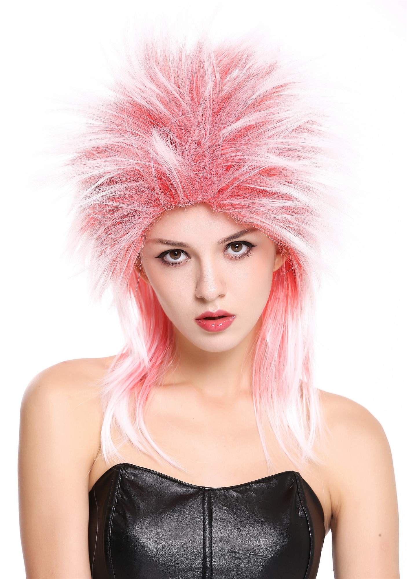Men Ladies Unisex Party Wig 80s Punk Wave Pop Star Red & White Halloween 90891, front view, WIG ME UP: Your Perücken Online Shop Party Wig, Unisex, red, white, straight, shoulder-length