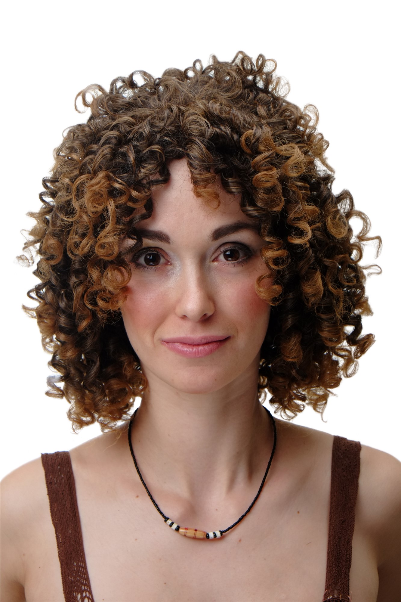 Lady Women Wig Curly Caribbean Volume Brown Highlights YZF-7283, front view, WIG ME UP: Your Perücken Online Shop Quality Wigs, Ladies, brown-blonde mix, curled, short