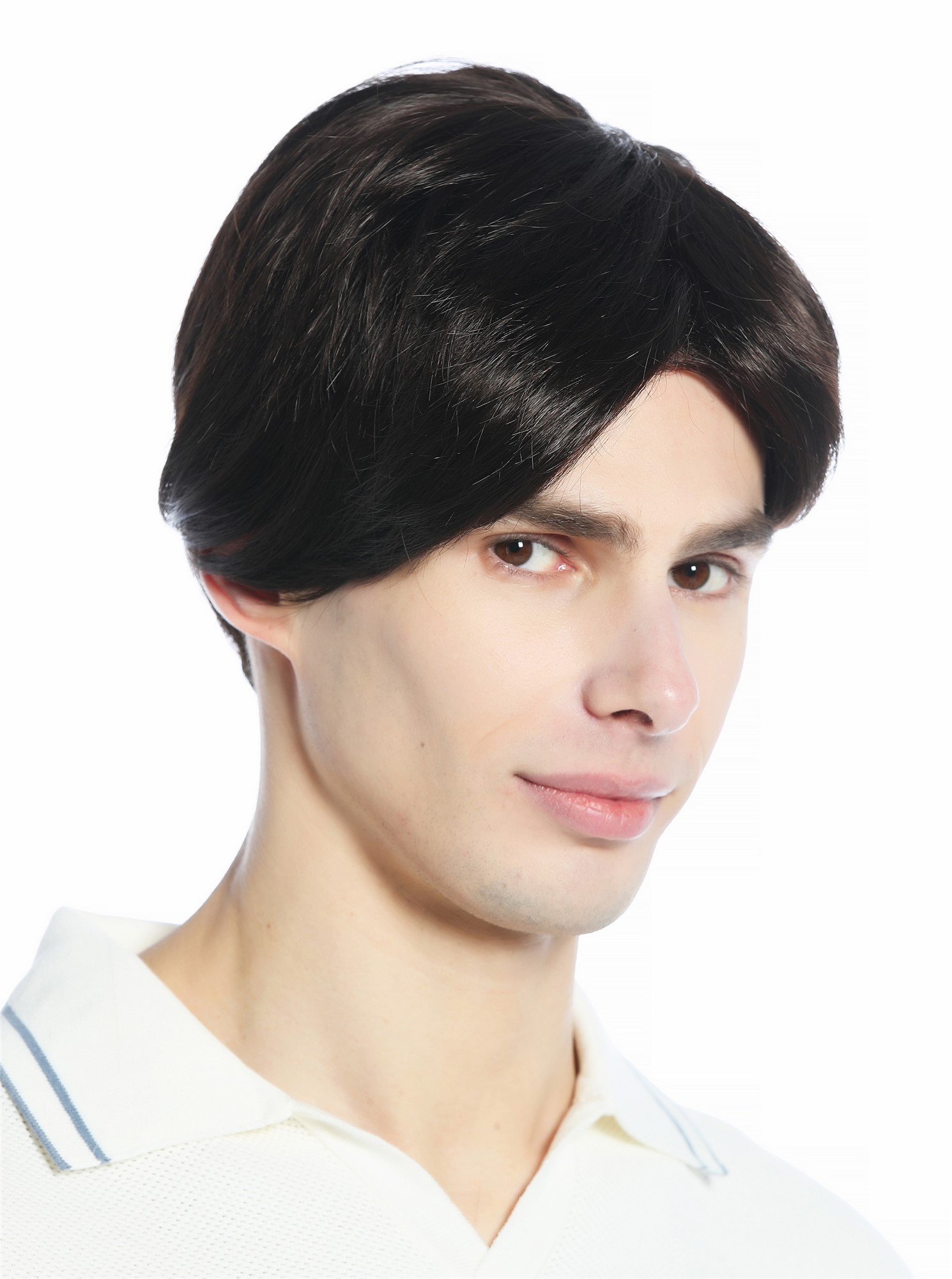 hochwertige Qualitätsperücken, Perücke Herren kurz glatt gescheitelt Scheitel Braun M230-6, Ansicht 3, WIG ME UP: Ihr Perücken Online Shop glatte Tressen-Perücke Mittelbraun kurze Haare für Herren