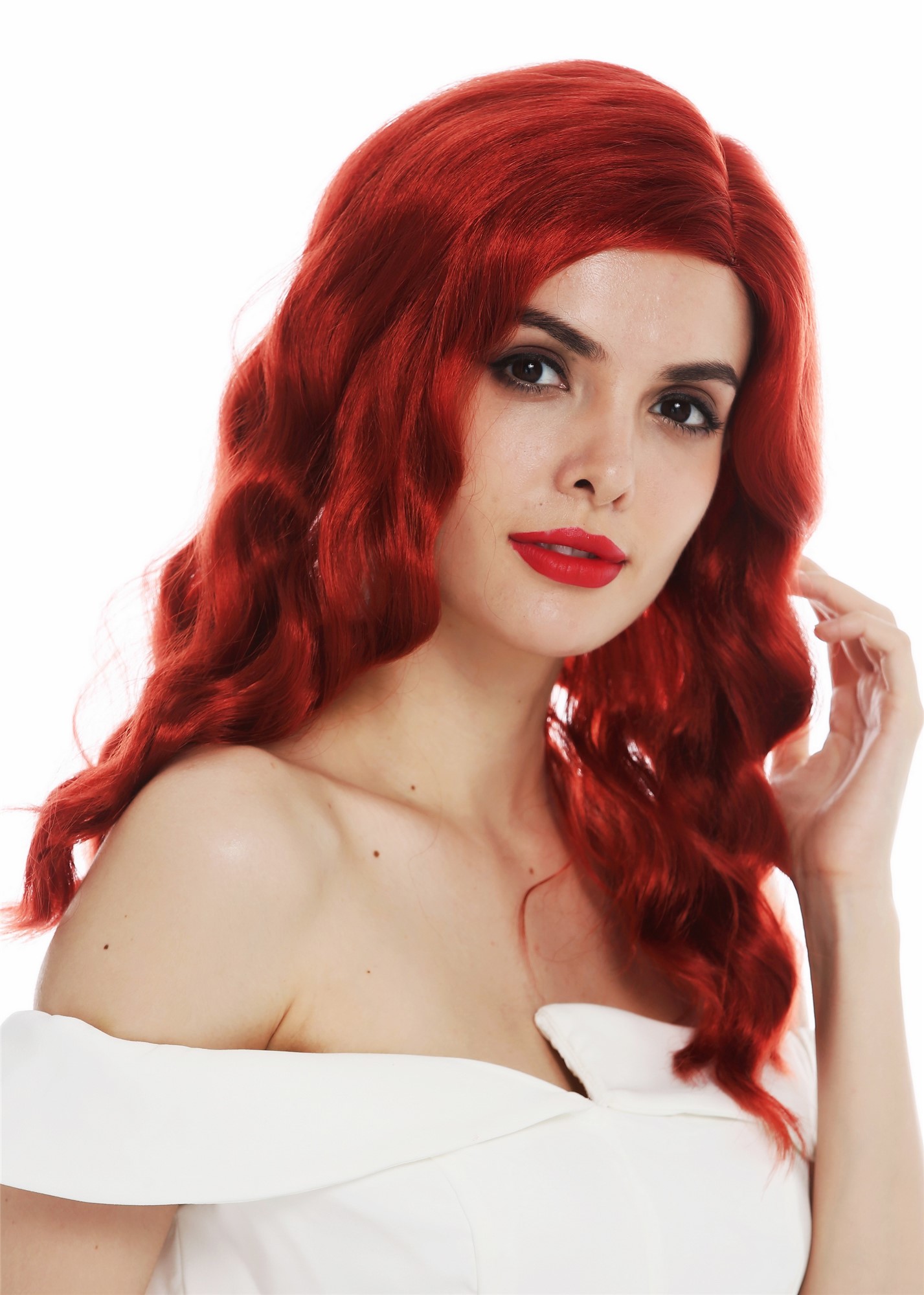 hochwertige Qualitätsperücken, Perücke lang Scheitel edel wellig gewellt rot Hollywood Diva VK-58-137, Ansicht 2, WIG ME UP: Ihr Perücken Online Shop wellige Tressen-Perücke mit Kopfhaut-Imitat Feuerrot schulterlange Haare für Damen
