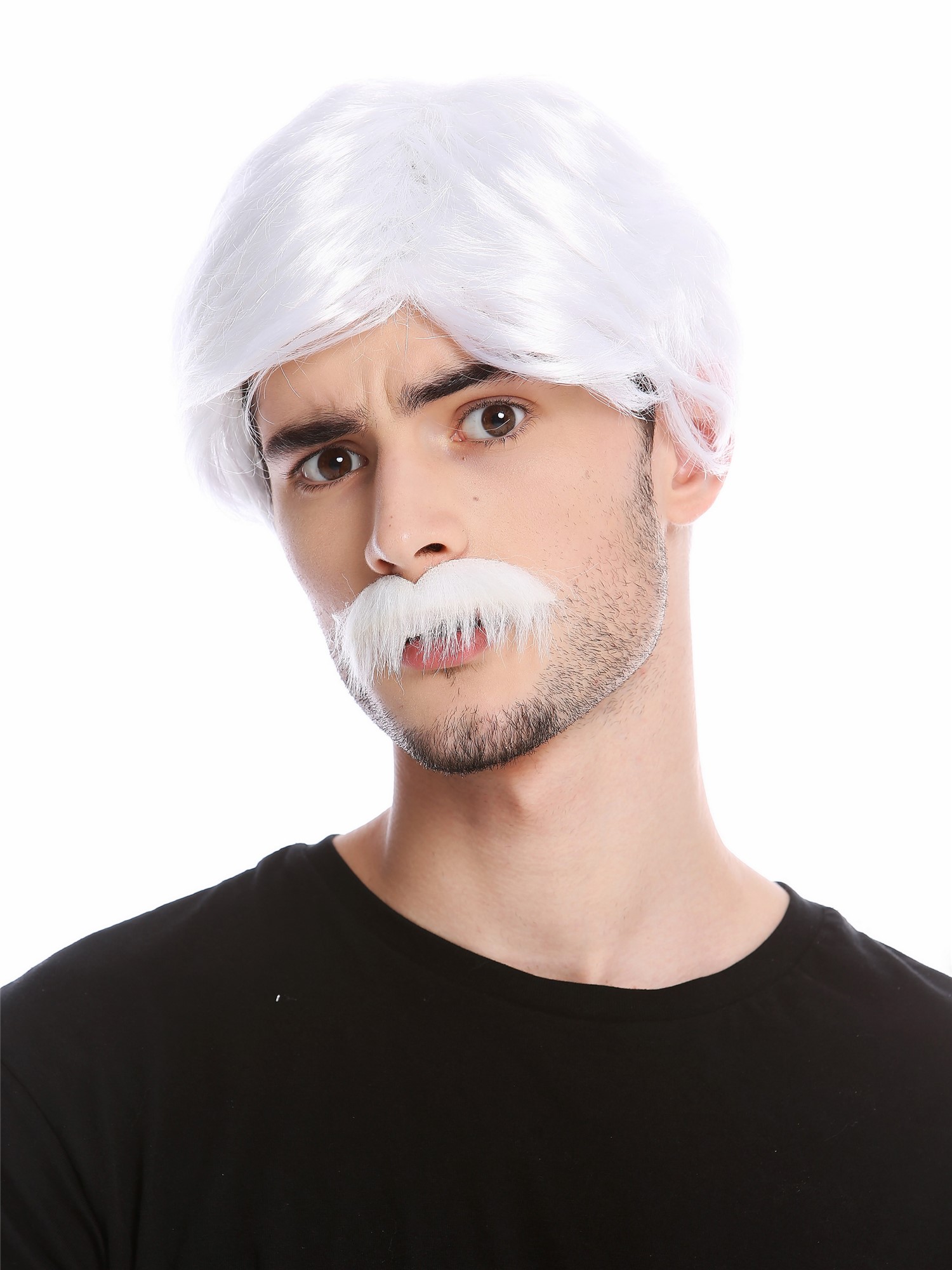Wig & Beard Mustache Set Men Old Playboy Gigolo 70s Cop Detective white 4219, view 2, WIG ME UP: Your Perücken Online Shop Party Wig, Men, White, wavy, short