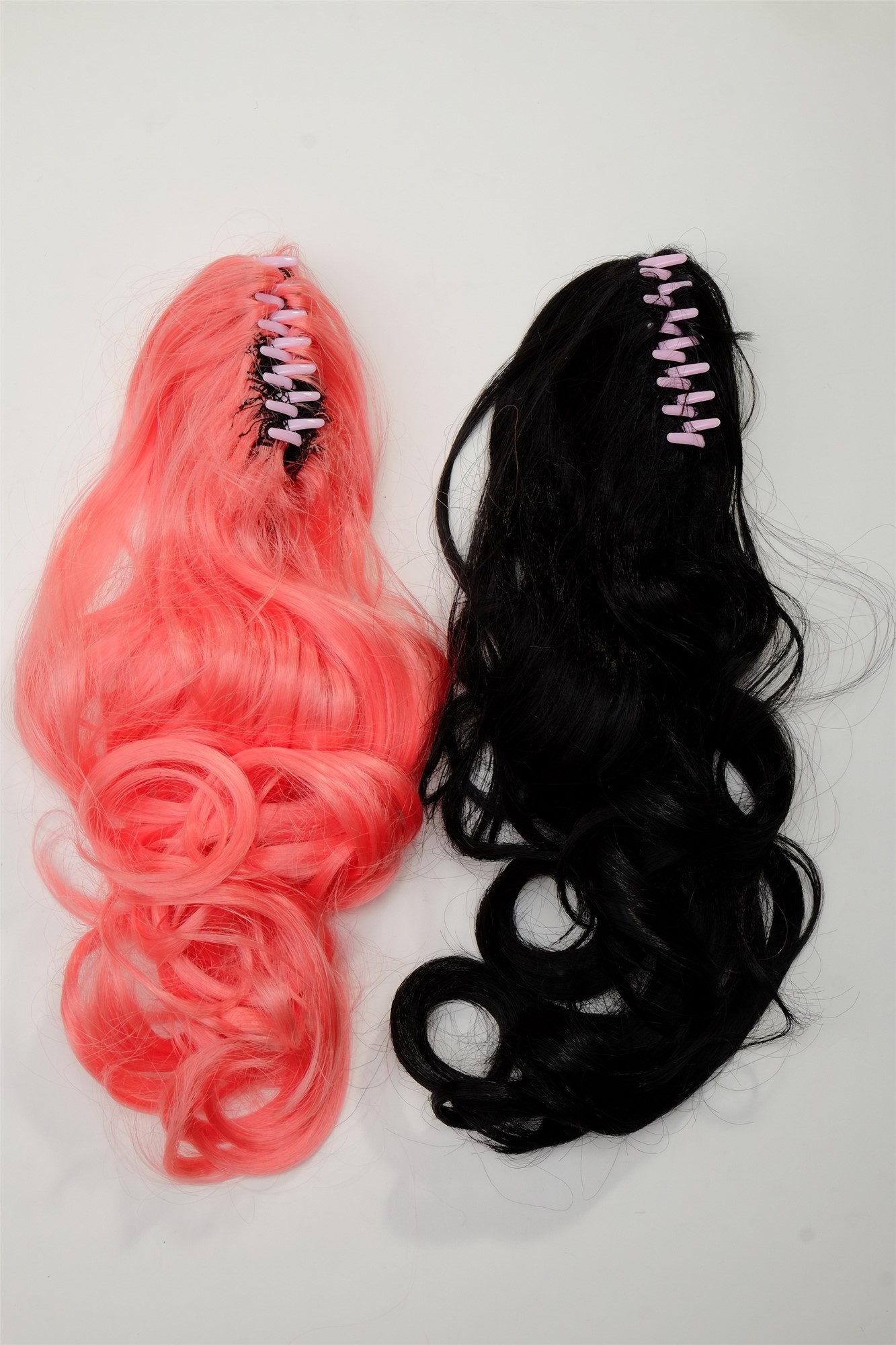 Lady Cosplay Wig + 2 ponytails pigtails curled split colour black pink YZF-7080H, view 7, WIG ME UP: Your Perücken Online Shop Quality Wigs, Ladies, black, pink, curled, shoulder-length
