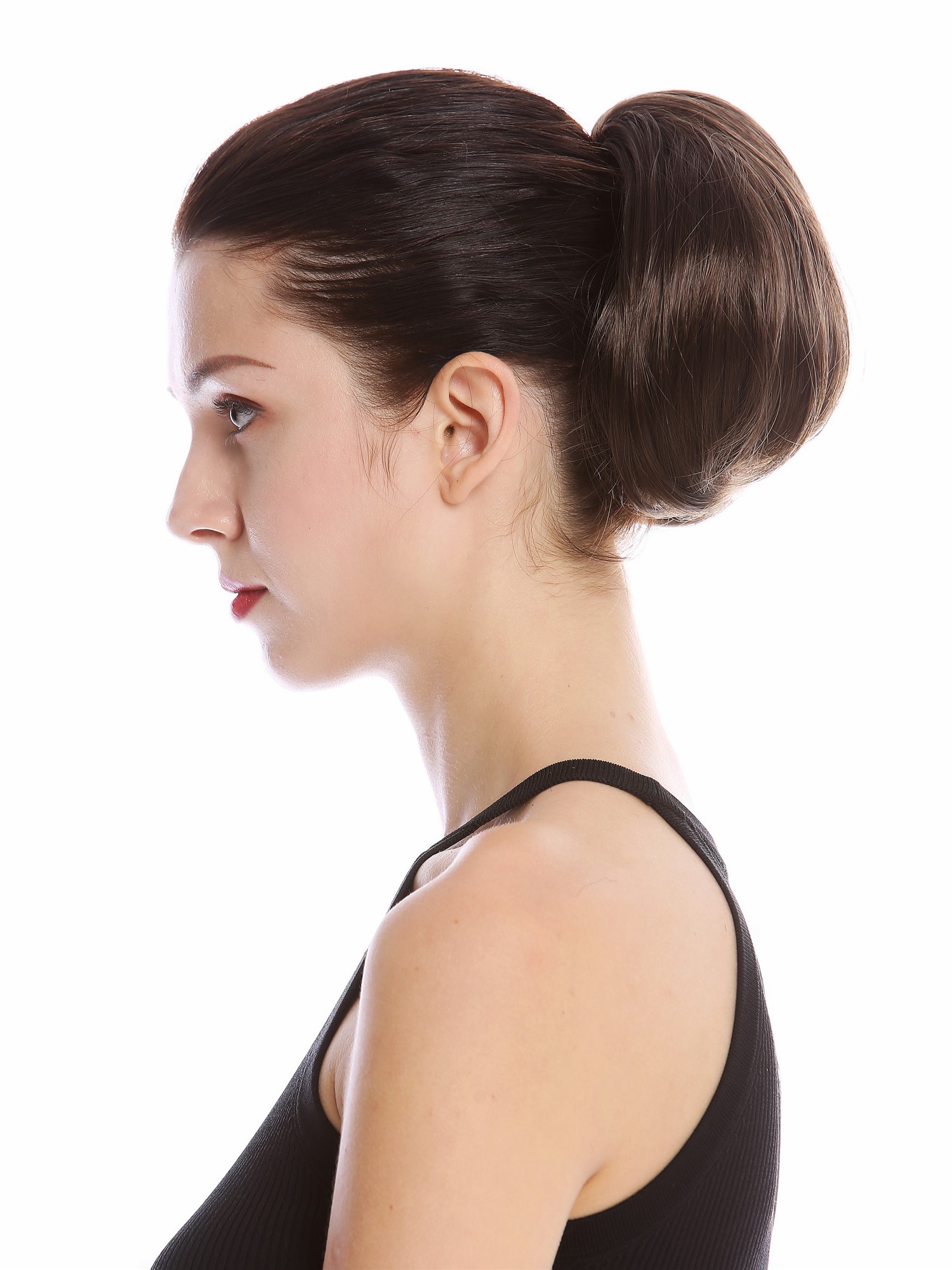 Ponytail Hairpiece short straight voluminous like hair bun medium brown 909AB, front view, WIG ME UP: Your Perücken Online Shop Ponytails, dark ash brown, curled, short