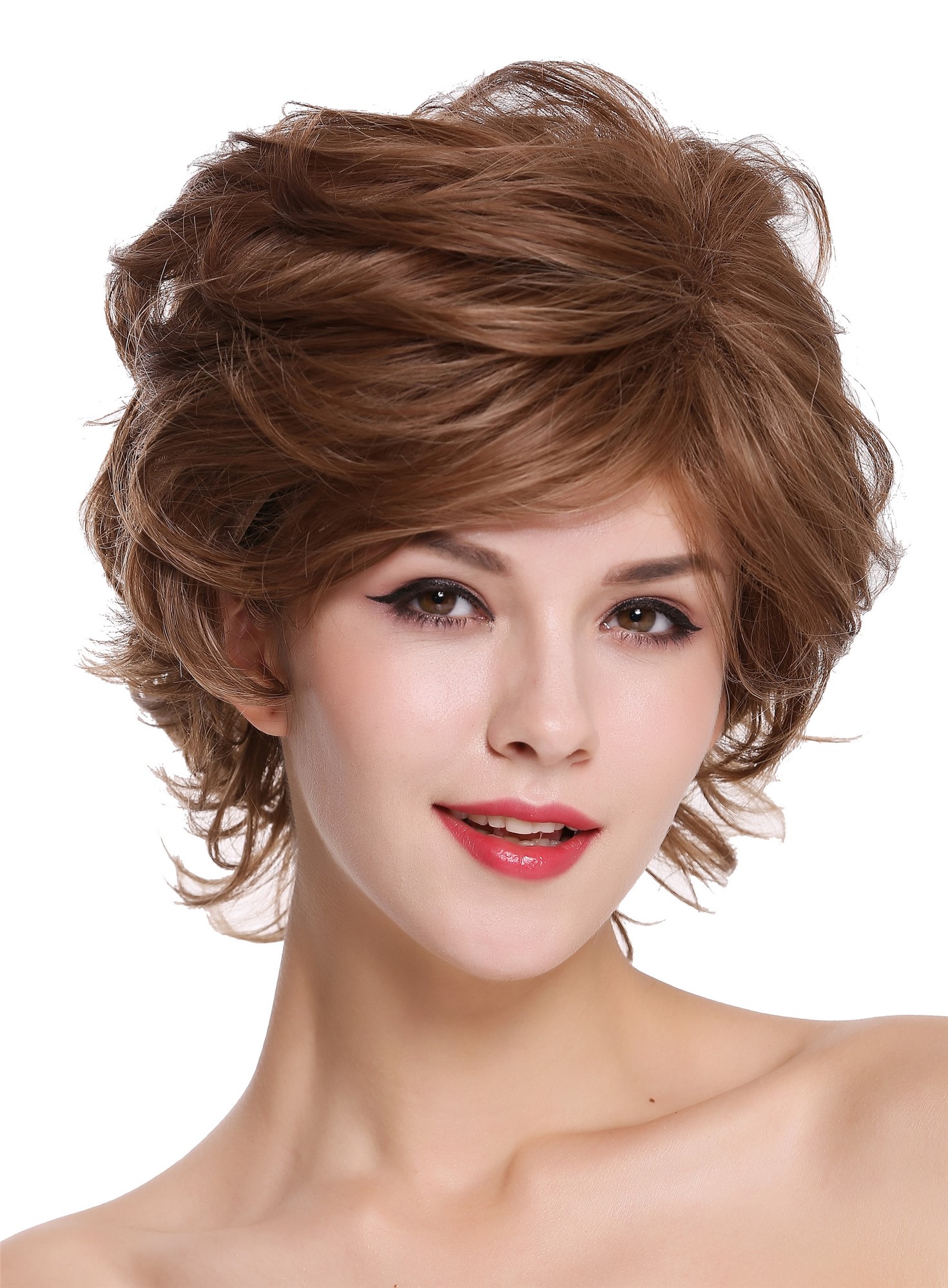 hochwertige Qualitätsperücken, Perücke Kurz Wild Strähnen Hellbraun Blond DM02-12H24, Vorderansicht, WIG ME UP: Ihr Perücken Online Shop wellige Tressen-Perücke Goldbraun-Aschblond-Mix kurze Haare für Damen