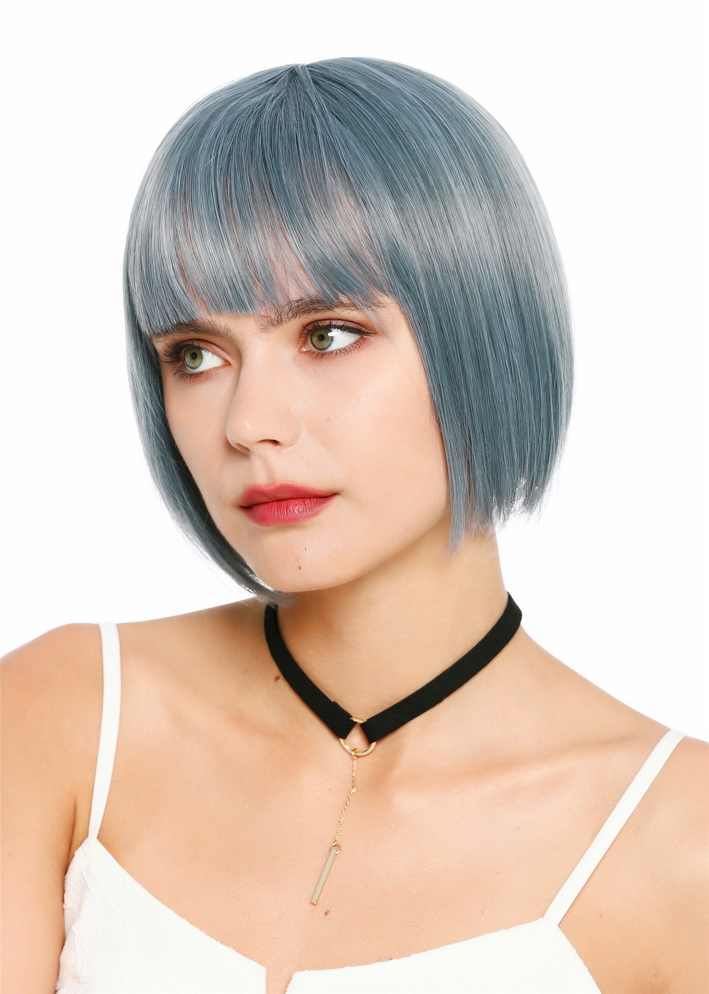 Damenperücke kurz Bob Pony glatt Blau Grau Mix SZL0751-DHT4220/3930
