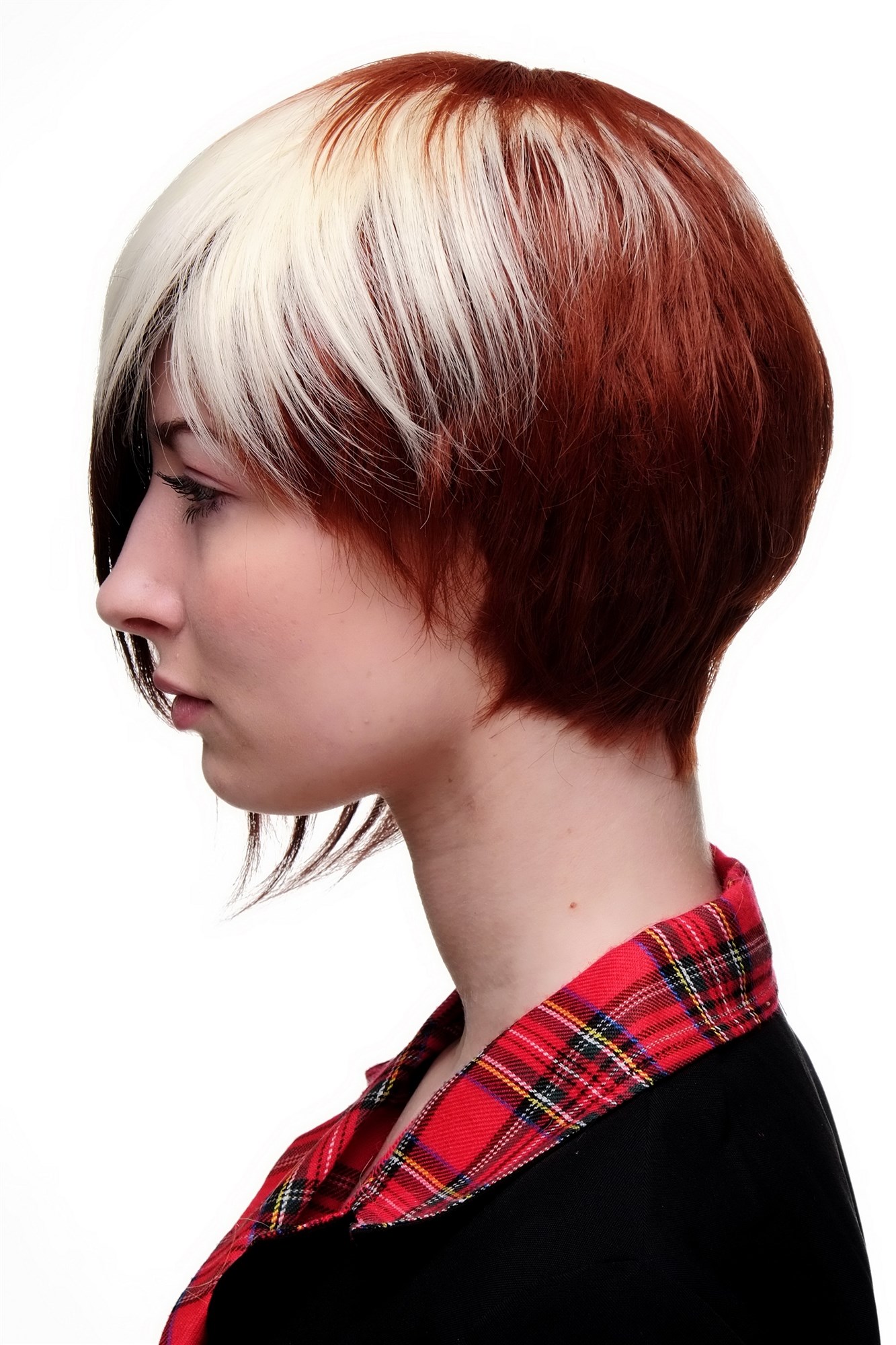 hochwertige Qualitätsperücken, Perücke Cosplay kurz Rot Rotbraun Platin SA061-33-350-613, Ansicht 2, WIG ME UP: Ihr Perücken Online Shop glatte Tressen-Perücke Kastanie-Kupferrot-Platinblond-Mix kurze Haare für Damen