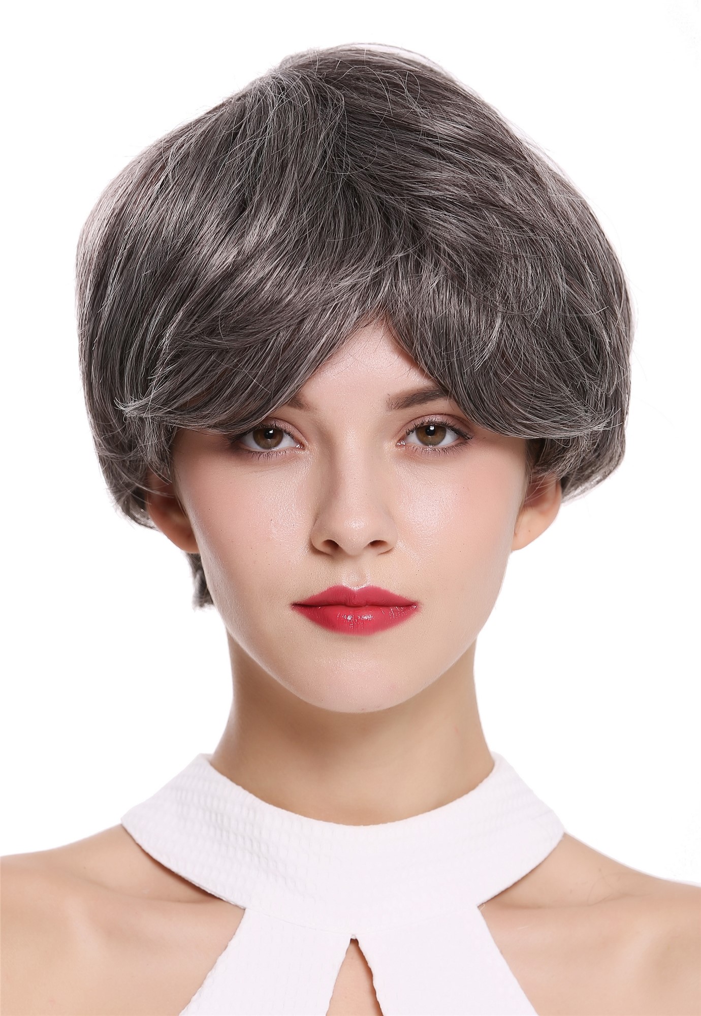 Quality Wigs, Ladies, dark brown-gray mix, straight, short