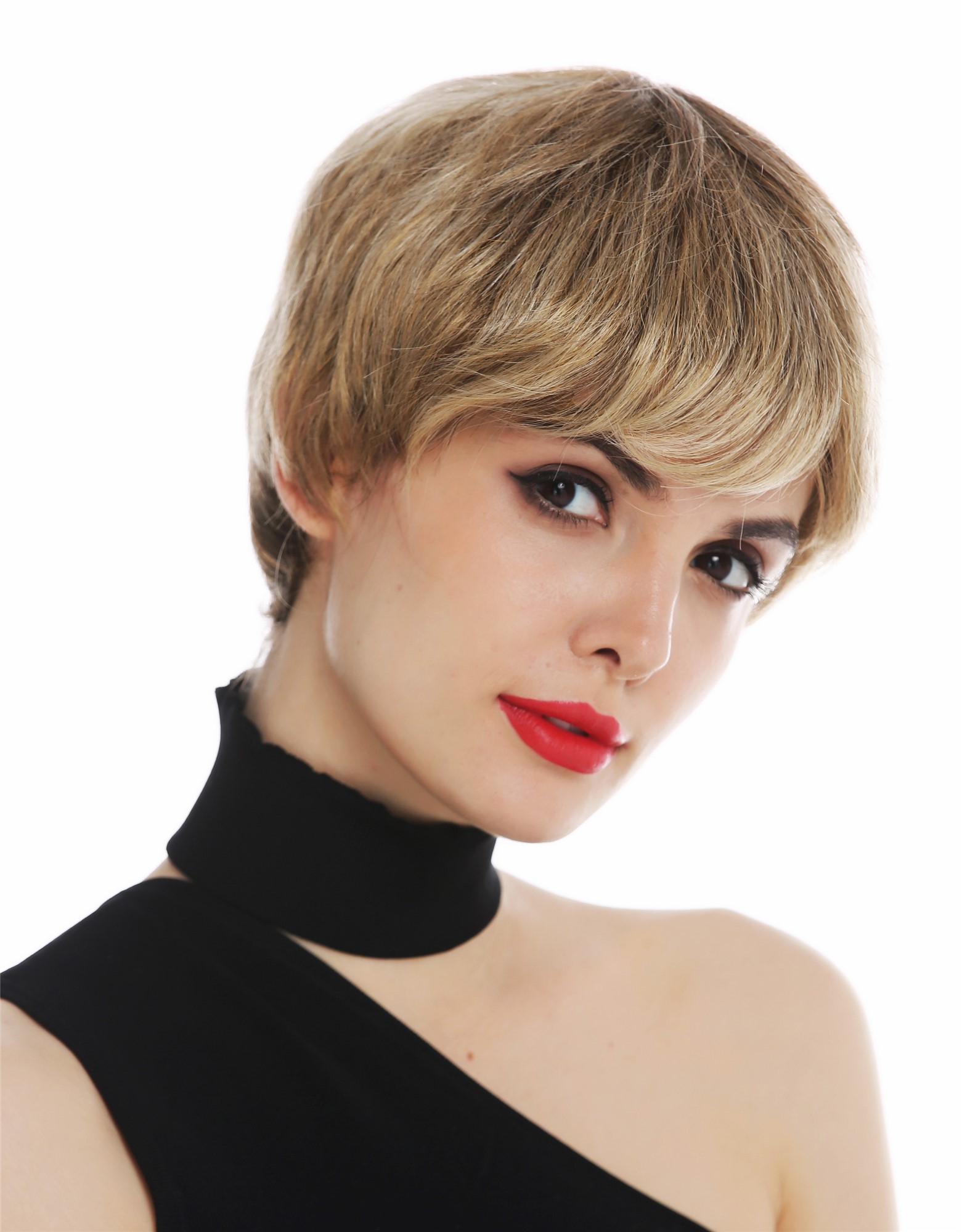 Women's wig short pixie cut sleek brown copper blonde highlights  C-SM, front view, WIG ME UP: Your Perücken Online Shop Quality Wigs, Unisex, brown-blonde mix, straight, short