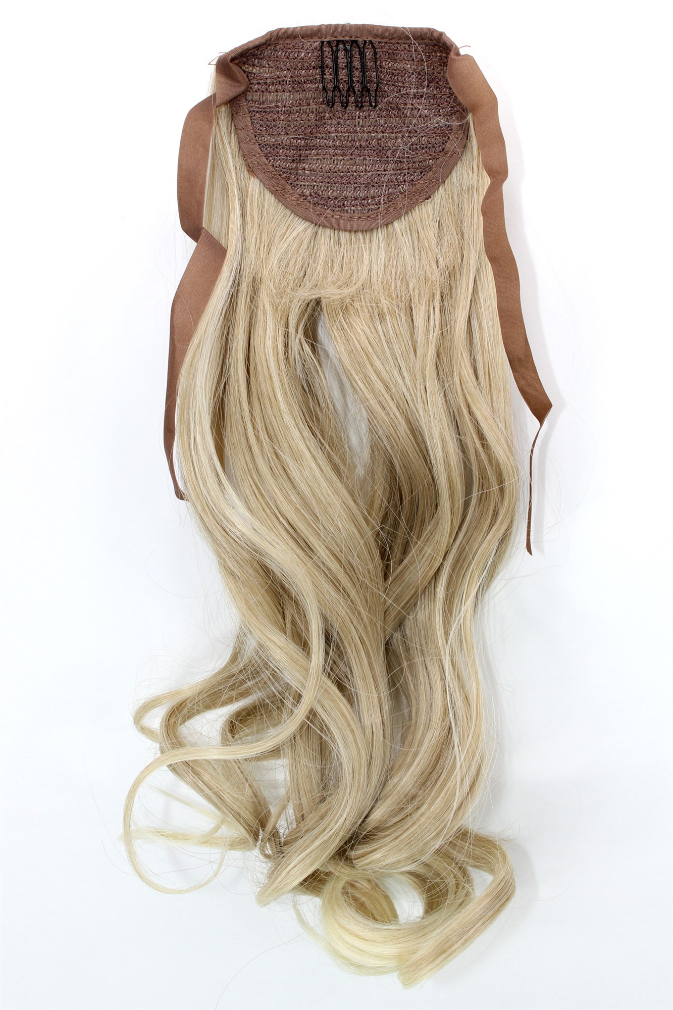 hochwertiges Haarteil Blond-Mix wellig Bändchen + Klammer Befestigung YZF-TC18-24BT613, Ansicht 2, WIG ME UP: Ihr Perücken Online Shop welliges Zopf-Haarteil Blond-Mix/ Helles Aschlond 45 cm lang