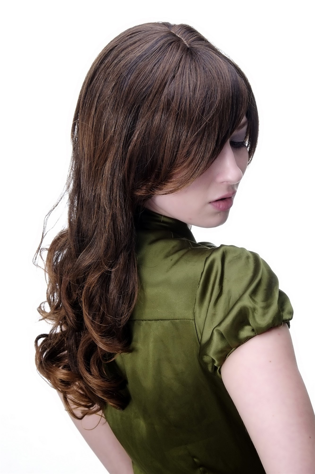 hochwertige Qualitätsperücken, Damen Perücke braun Scheitel lockig 9319-2T30, Ansicht 5, WIG ME UP: Ihr Perücken Online Shop lockige Tressen-Perücke mit Kopfhaut-Imitat Schwarzbraun-Kupferbraun lange Haare für Damen