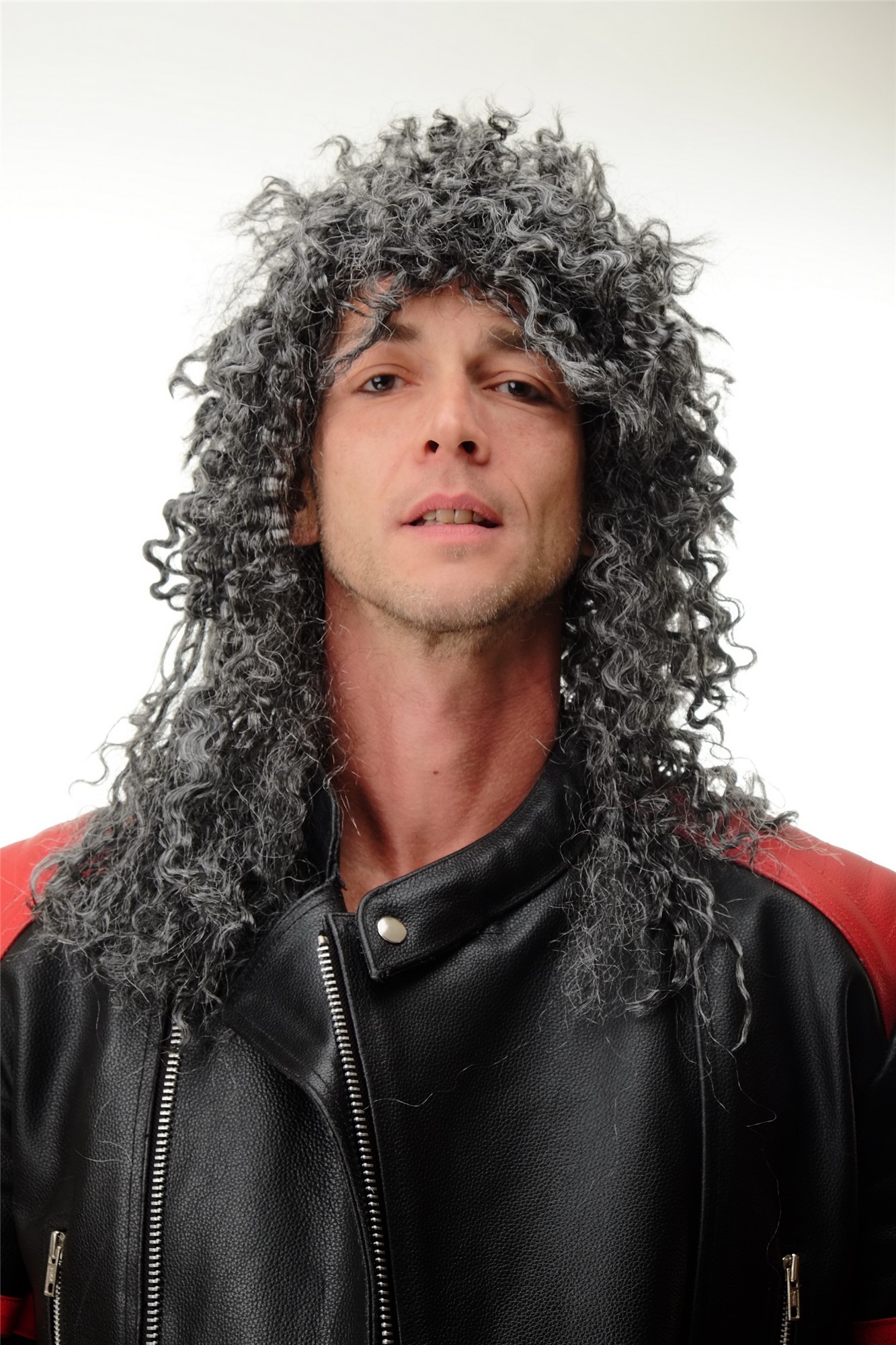 Wig Ladies Men Halloween Carnival curly wild long massive volume black with grey Hardrock Metal, view 5, WIG ME UP: Your Perücken Online Shop Party Wig, Unisex, pitch black-silver gray mix, curled, long