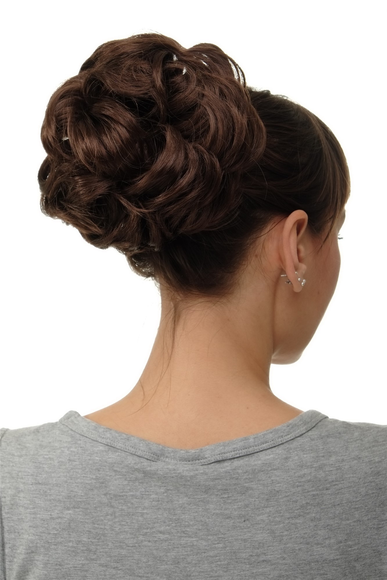 Haarteil Dutt Haarrose Buschig Mittelbraun Q840-6, Vorderansicht, WIG ME UP: Ihr Perücken Online Shop lockiger Dutt Haarteil Mittelbraun