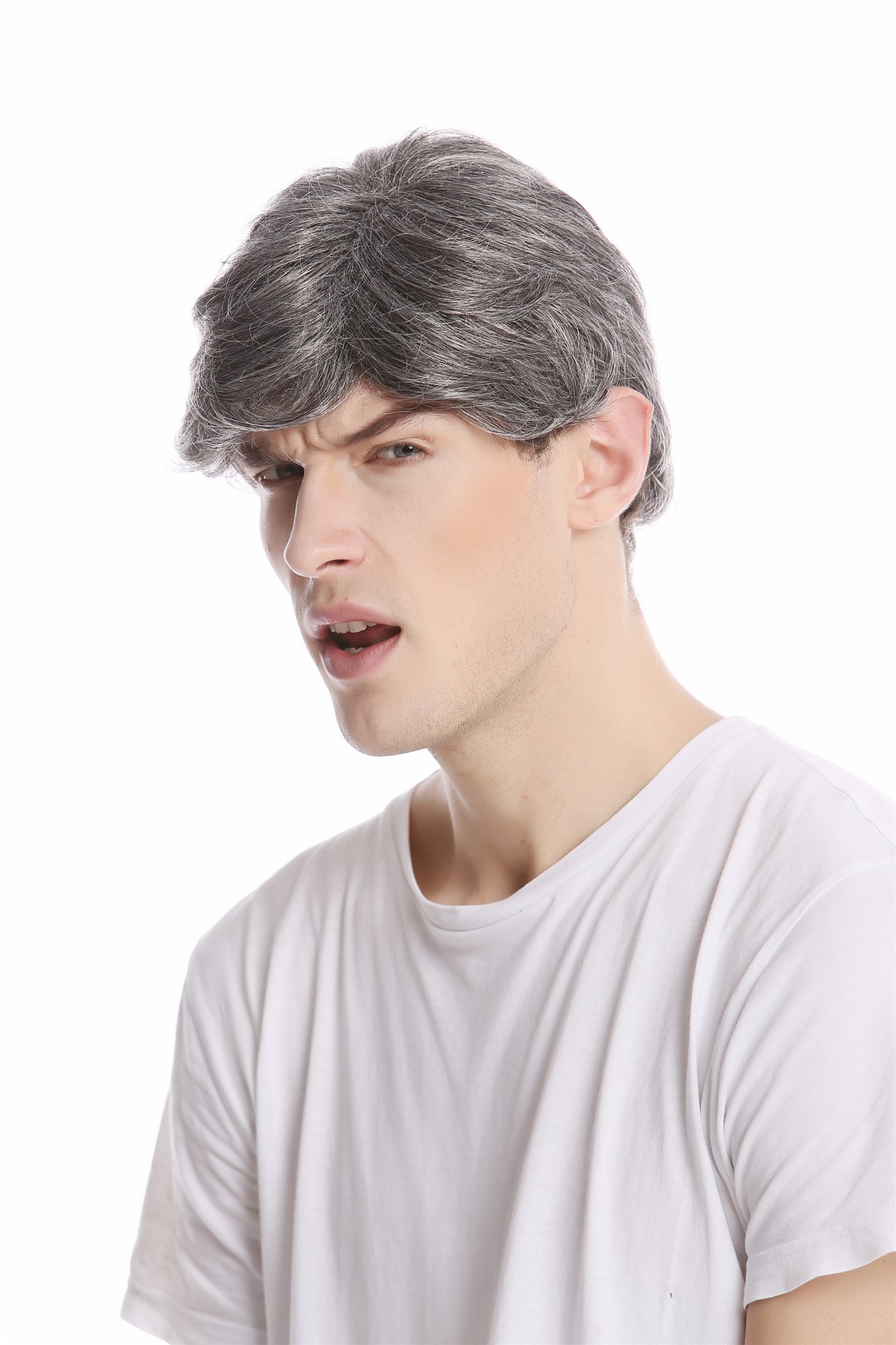 GFW355A-44 Men Gents Wig short casual youthful modern look dark grey gray, view 2, WIG ME UP: Your Perücken Online Shop Quality Wigs, Men, dark brown-gray mix, wavy, short