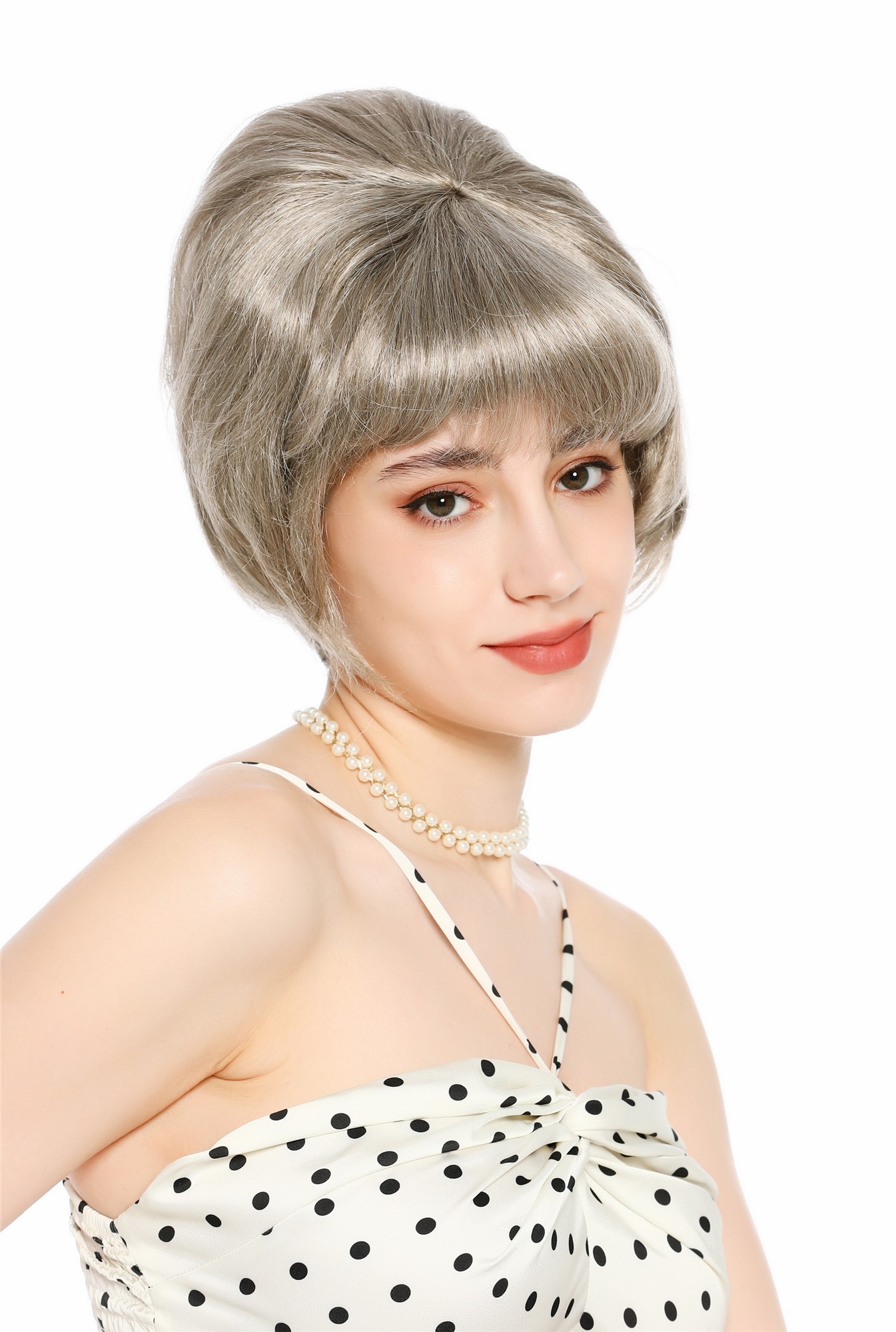 Perücke Damen Retro 50er 60er Beehive hochtoupiert kurz Pony Grau Blond Mix VK-65-1175