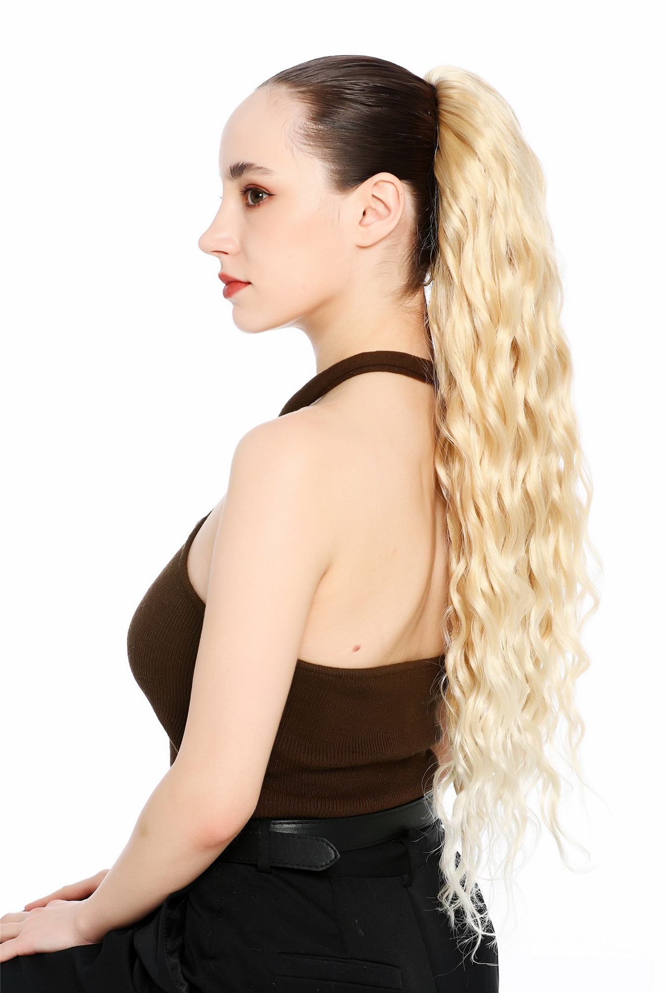 Zopf Pferdeschwanz Steckkämme voluminös stark gewellt 70cm lang Goldblond N1557A-LG26T613